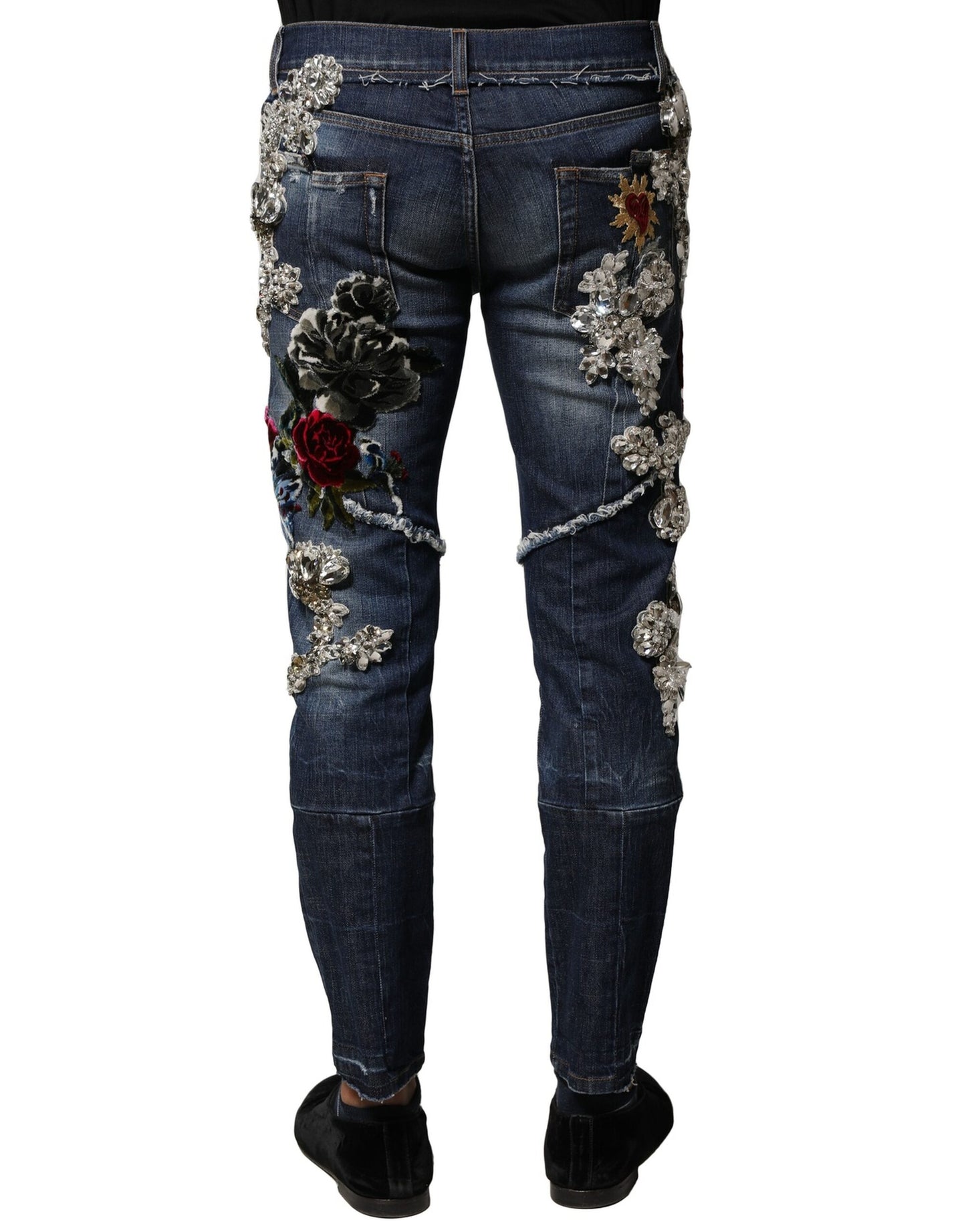 Dolce & Gabbana Blaue Baumwolle mit Strassverzierung Denim Jeans