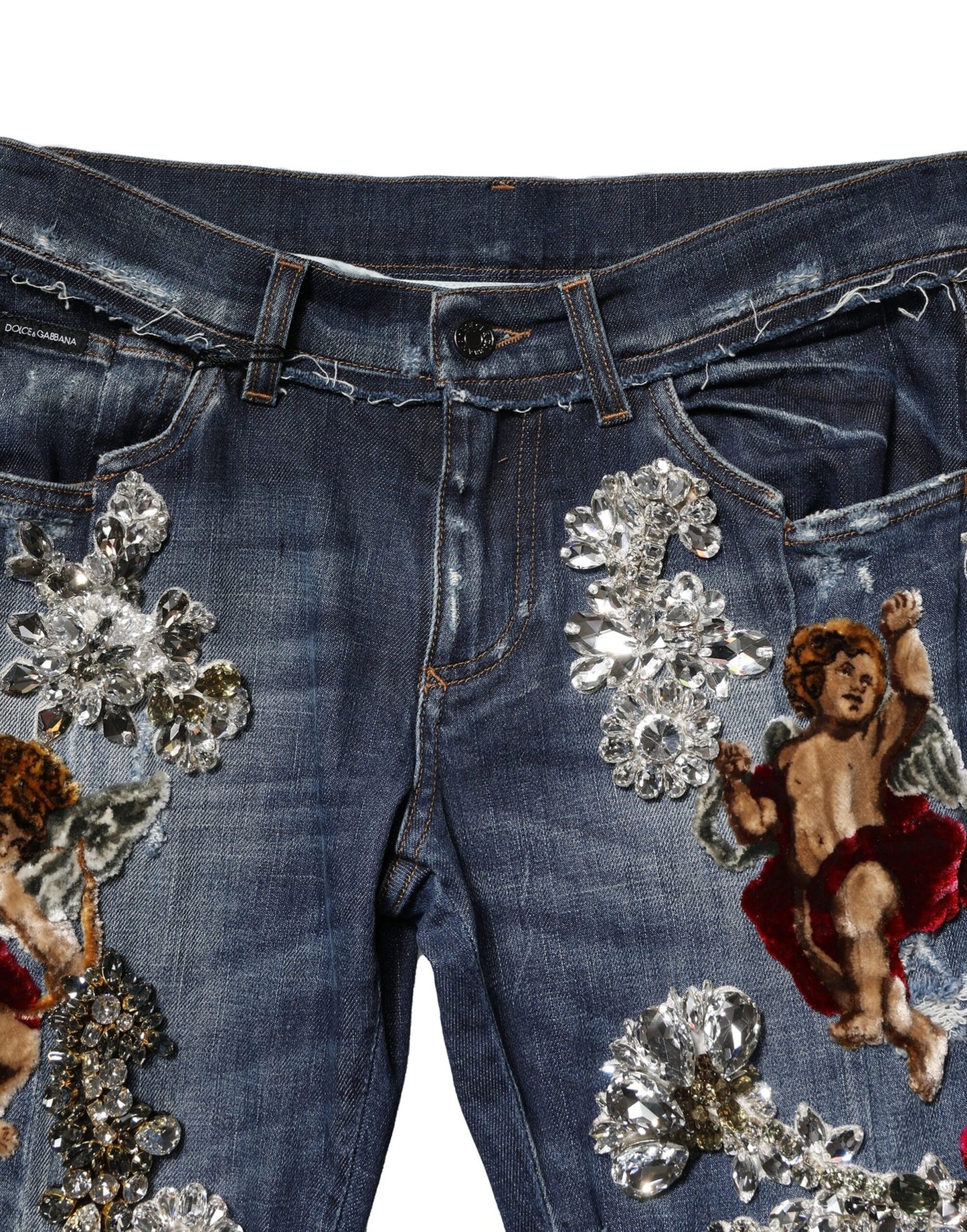 Dolce & Gabbana Blaue Baumwolle mit Strassverzierung Denim Jeans