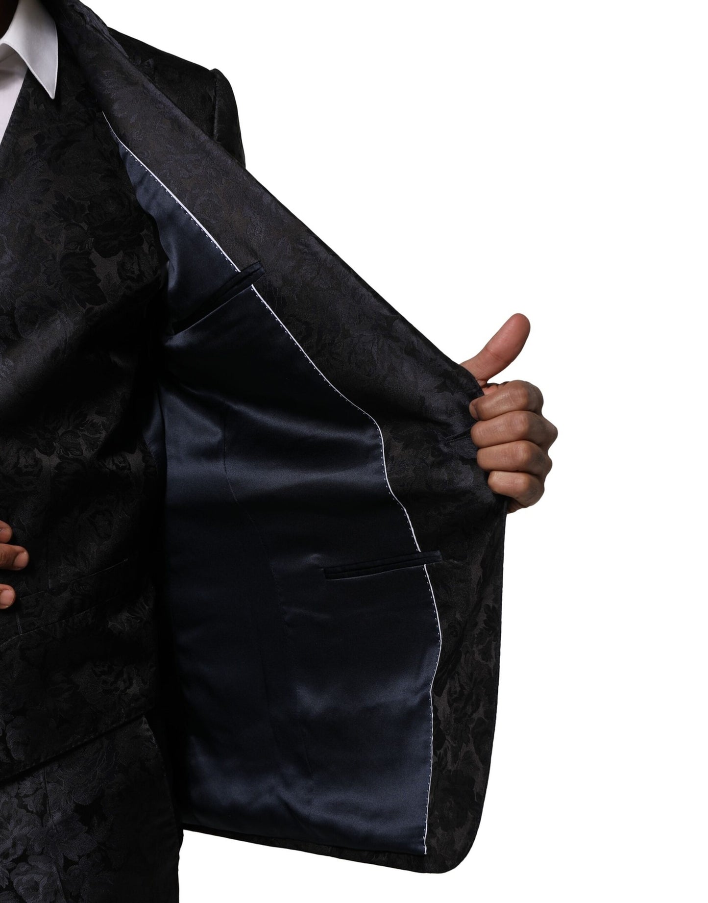 Dolce & Gabbana Schwarzer Jacquard 3 Stück einreihiger Anzug