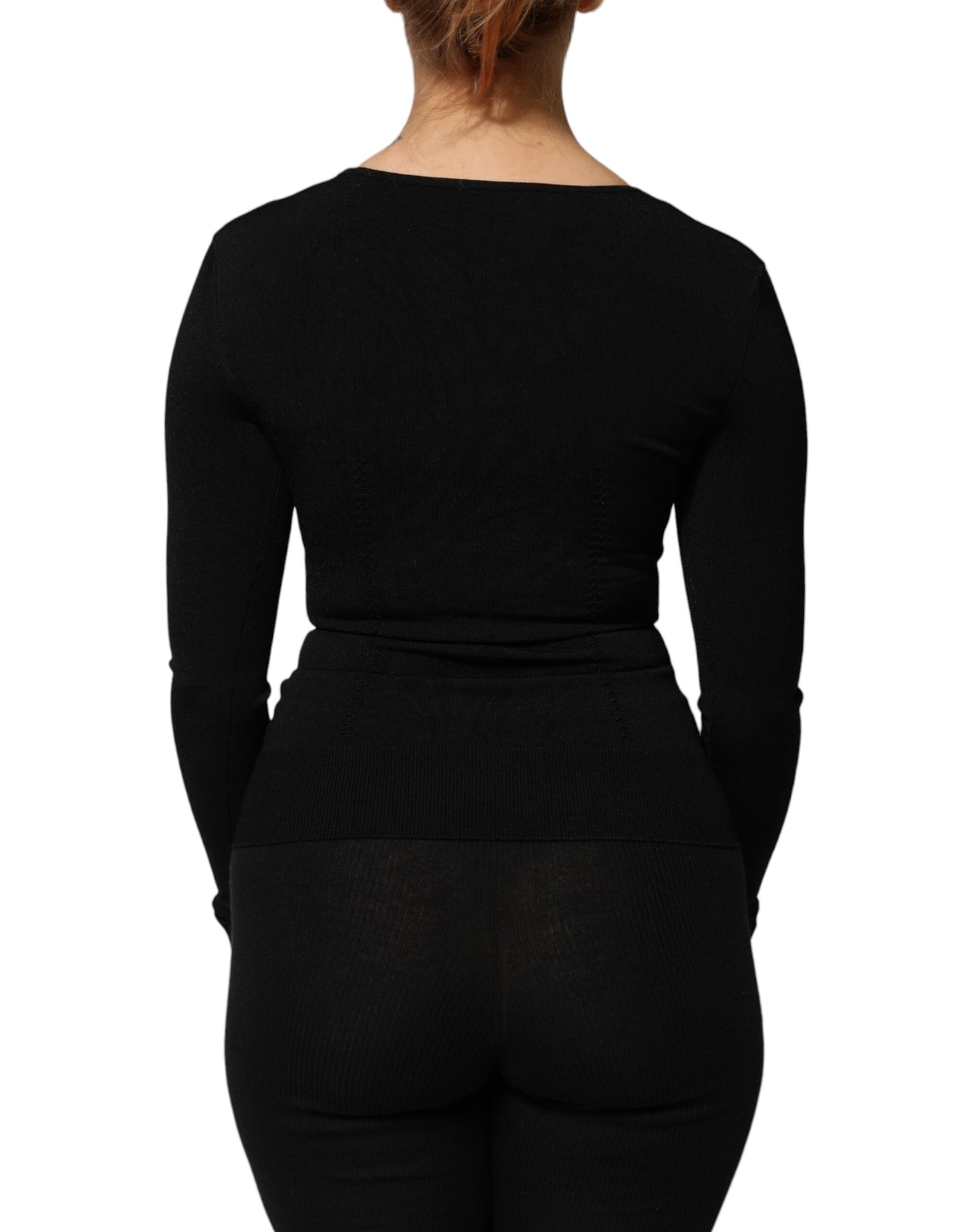 Dolce & Gabbana Schwarzes Langarm-Pullover-Top mit quadratischem Ausschnitt