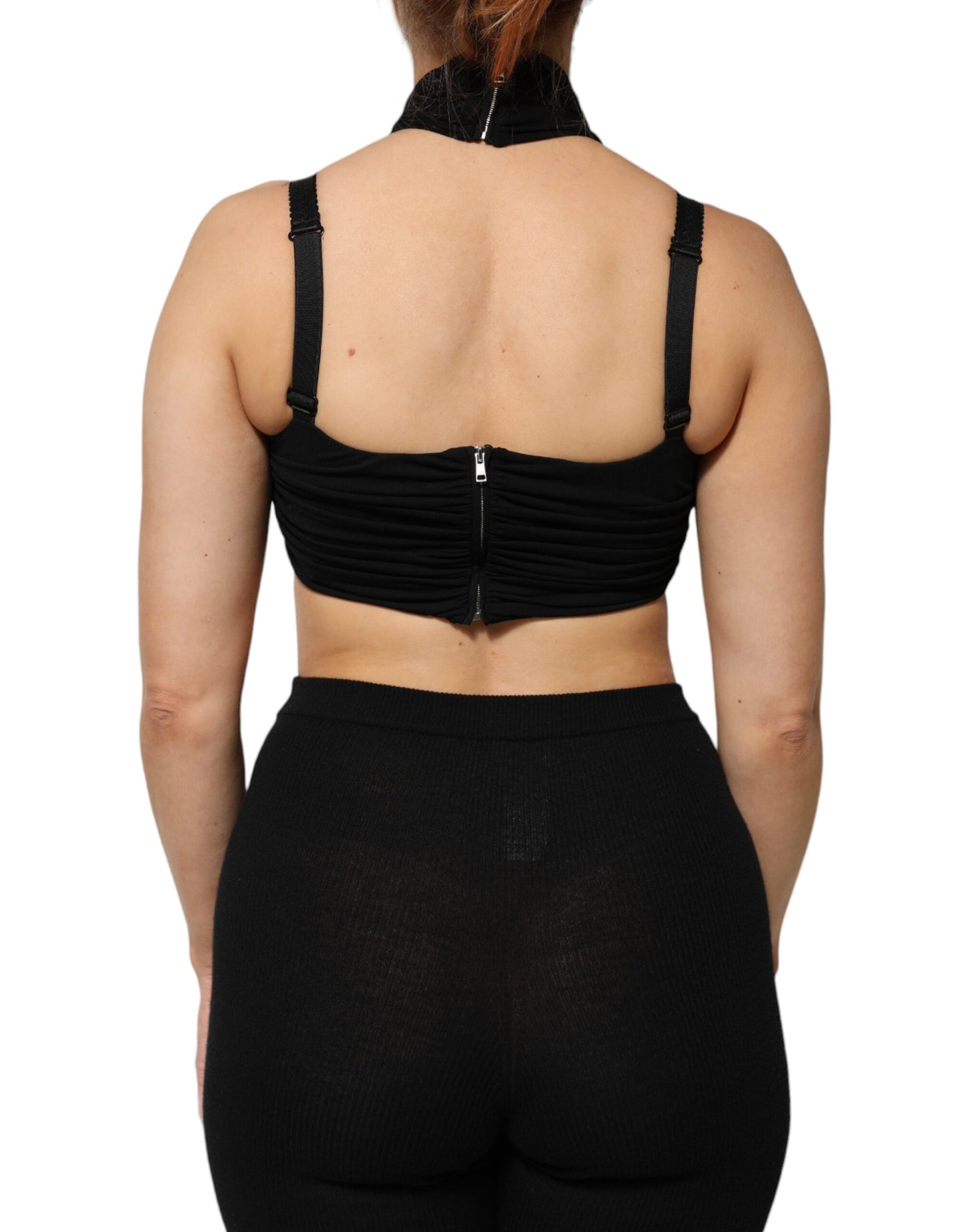 Dolce & Gabbana Schwarzes Cropped Viskose Halter Bustier Top