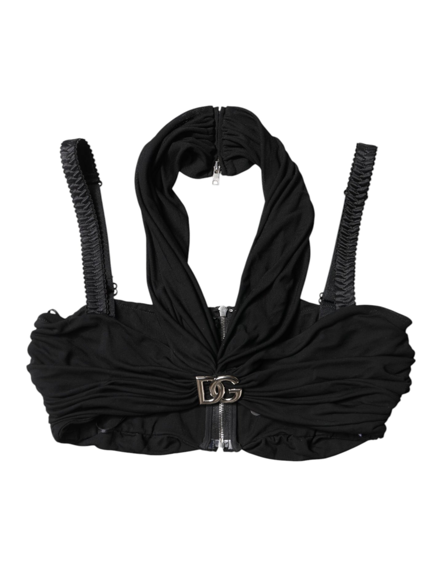 Dolce & Gabbana Schwarzes Cropped Viskose Halter Bustier Top