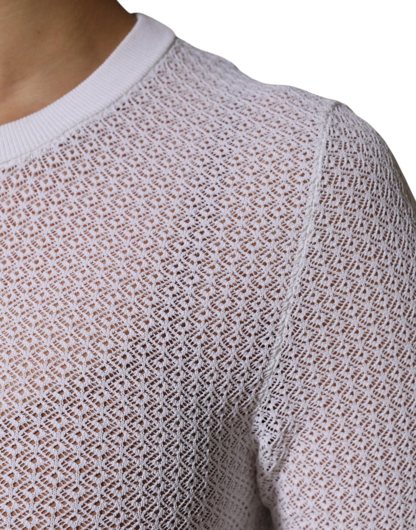 Dolce & Gabbana Weißer Rundhals-Pullover mit langen Ärmeln Top