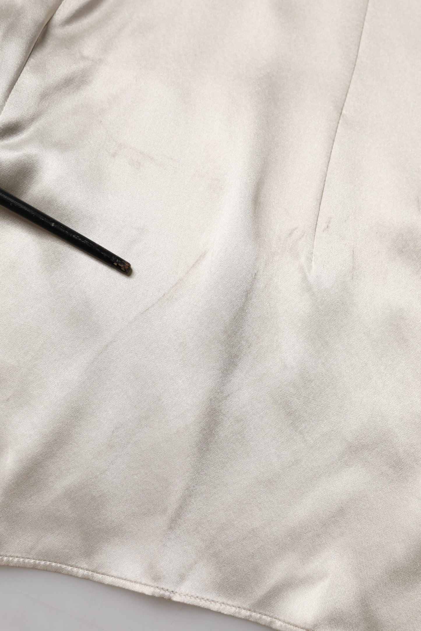 Dolce & Gabbana Beigefarbenes Satin-Seiden-Top mit langen Ärmeln