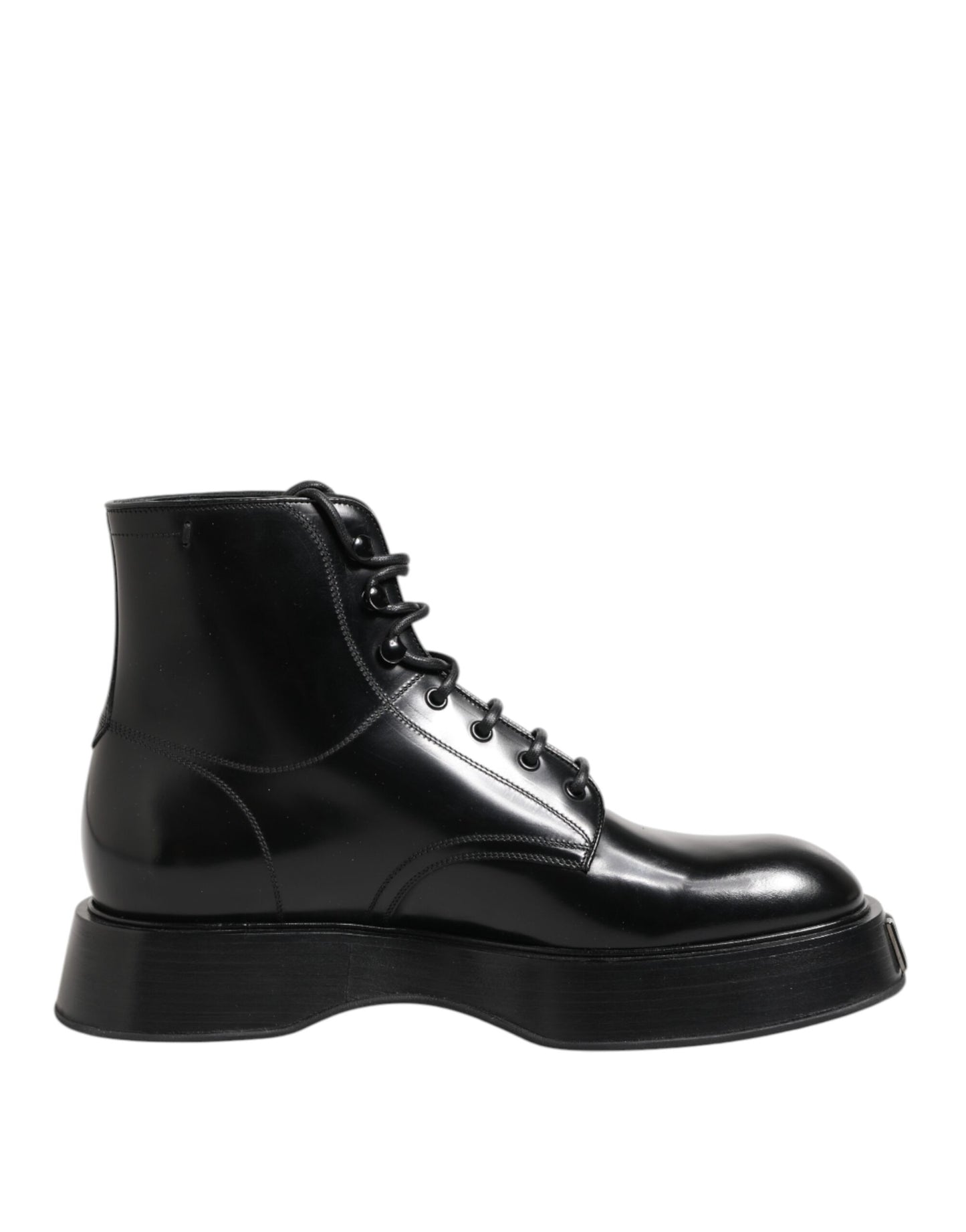 Dolce & Gabbana Schwarze Leder Logo-Stiefeletten Schnürschuhe