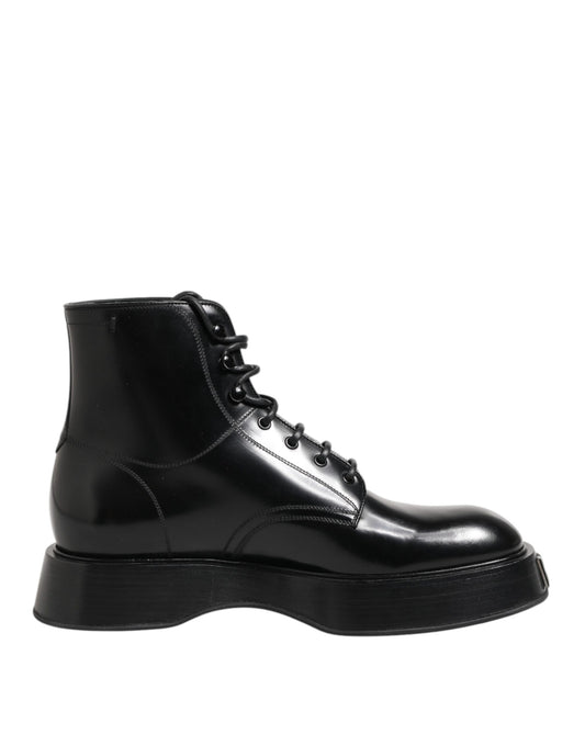 Dolce & Gabbana Schwarze Leder Logo-Stiefeletten Schnürschuhe