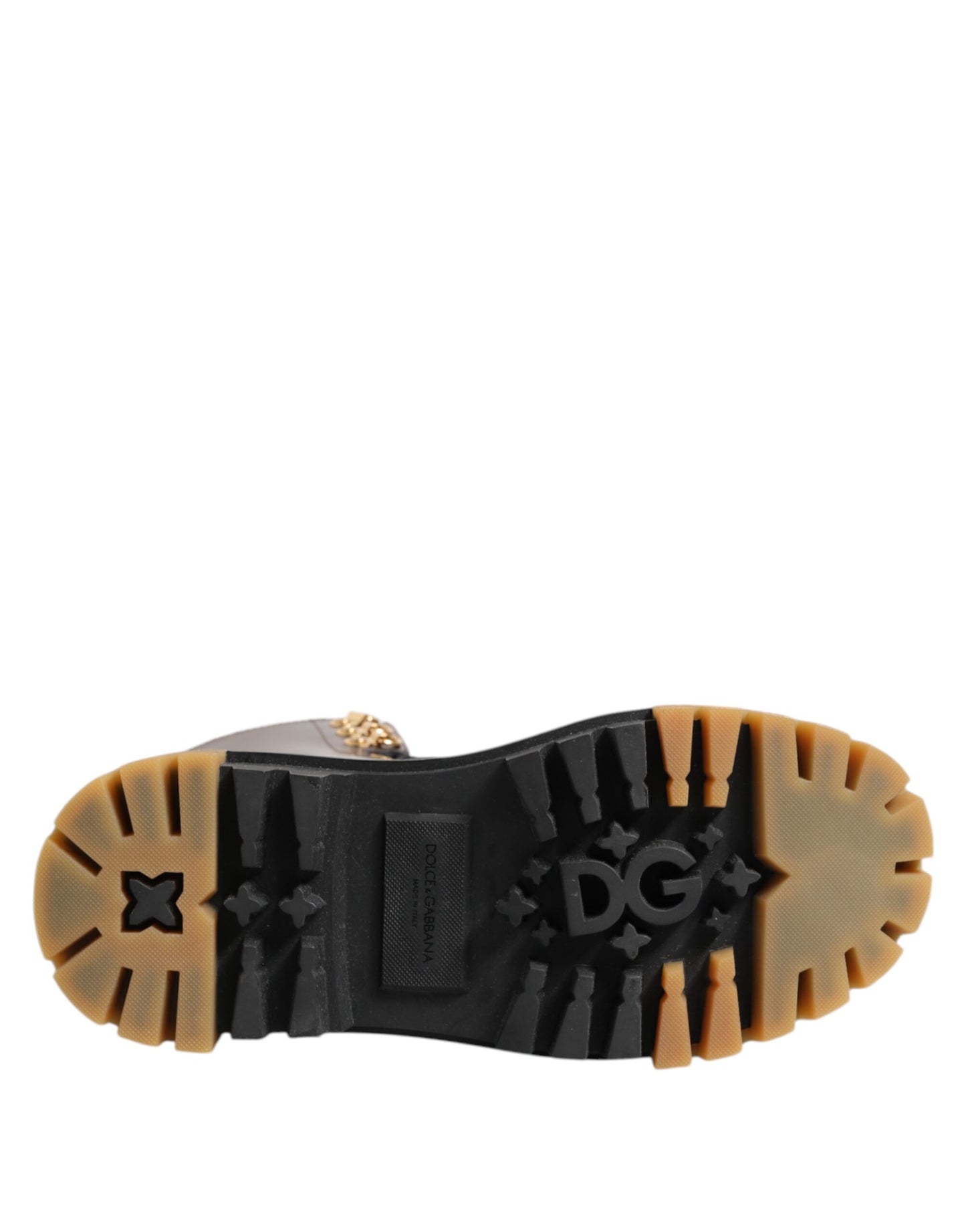 Dolce & Gabbana Braun Schwarz Leder Stiefel Reißverschluss Schnürschuhe