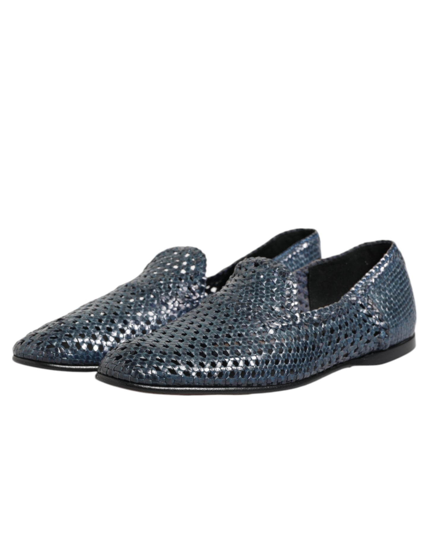Dolce & Gabbana Blaue gewebte Leder Slipper Schuhe