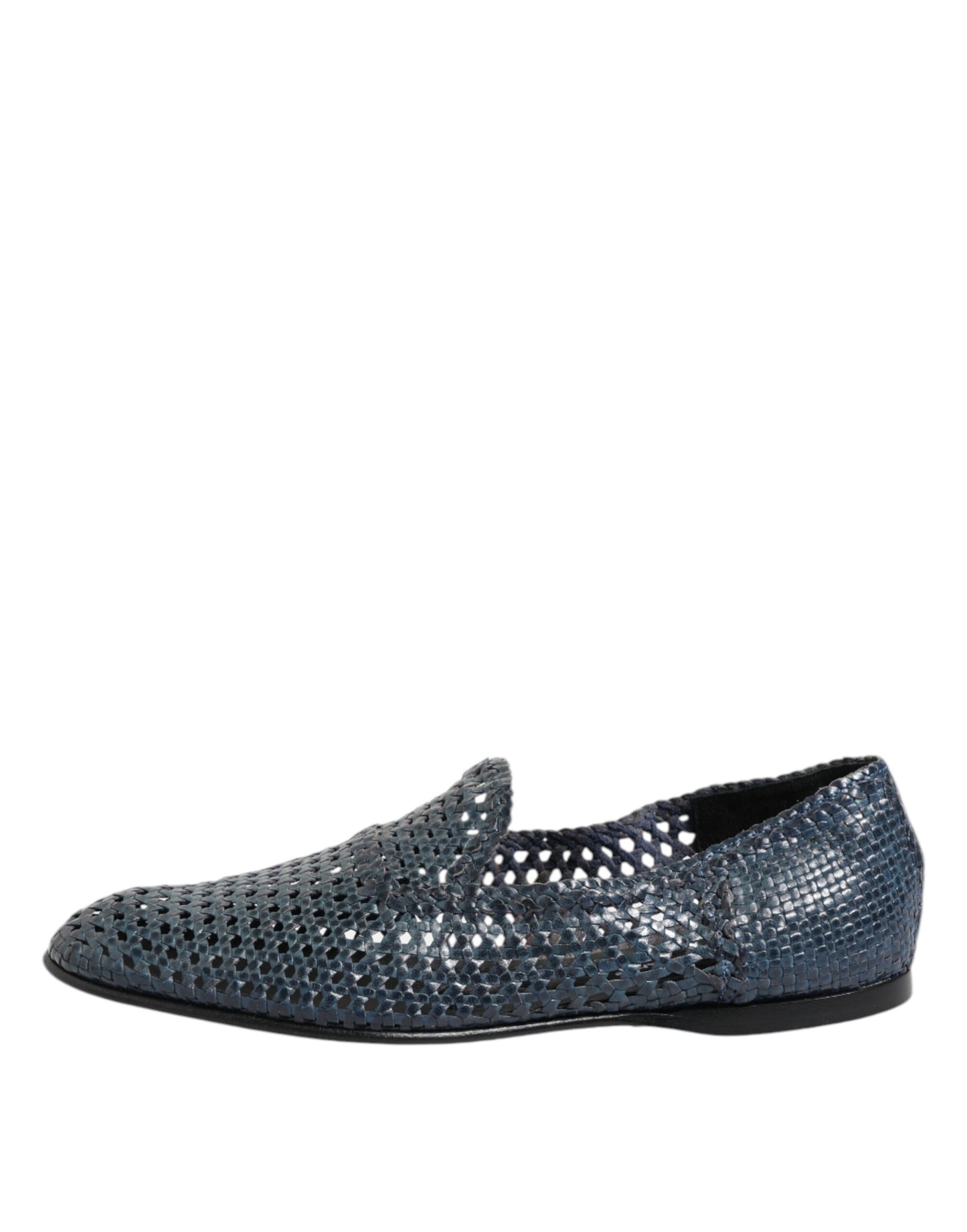 Dolce & Gabbana Blaue gewebte Leder Slipper Schuhe