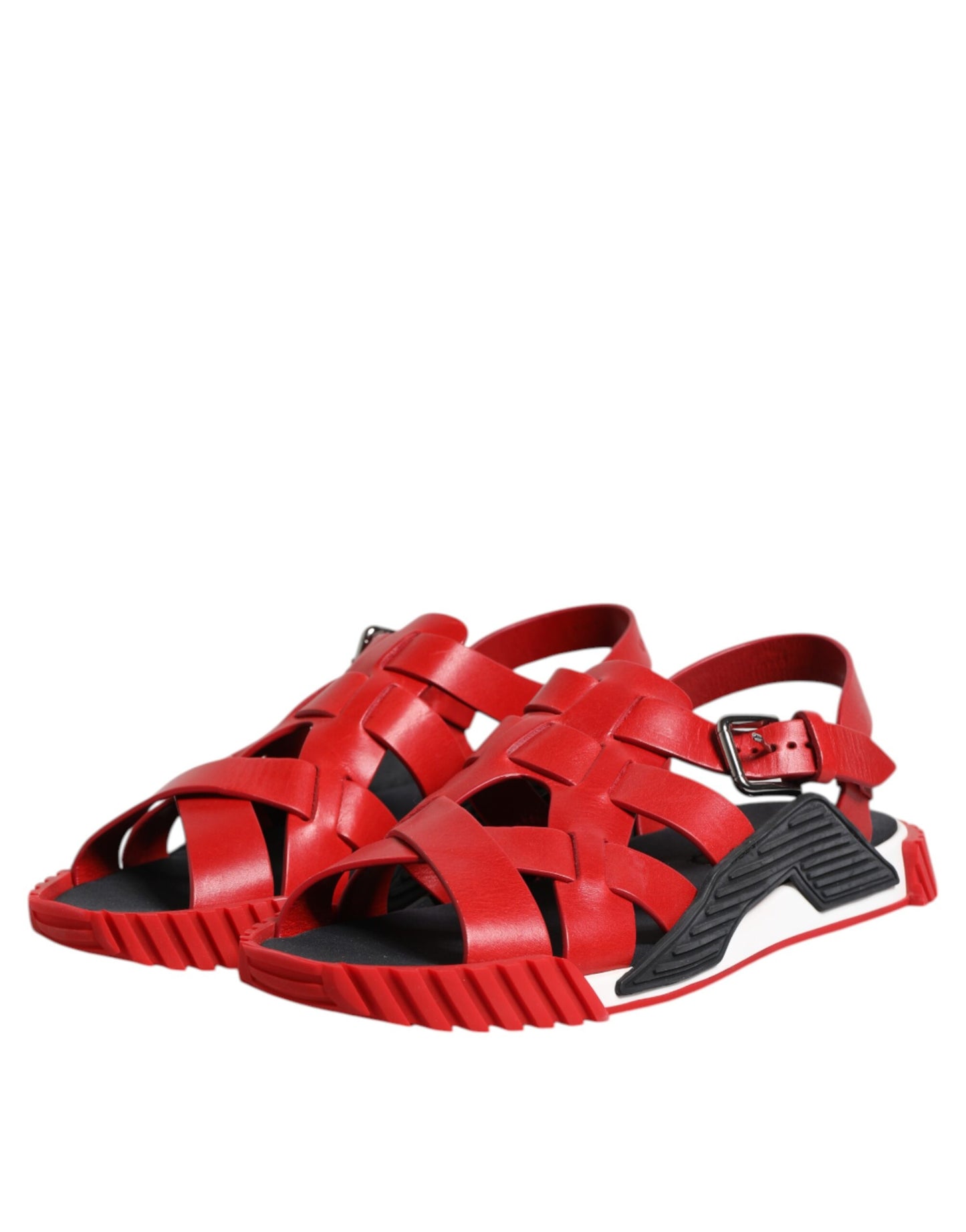 Dolce & Gabbana Rot Schwarz Leder Riemchensandalen Schuhe