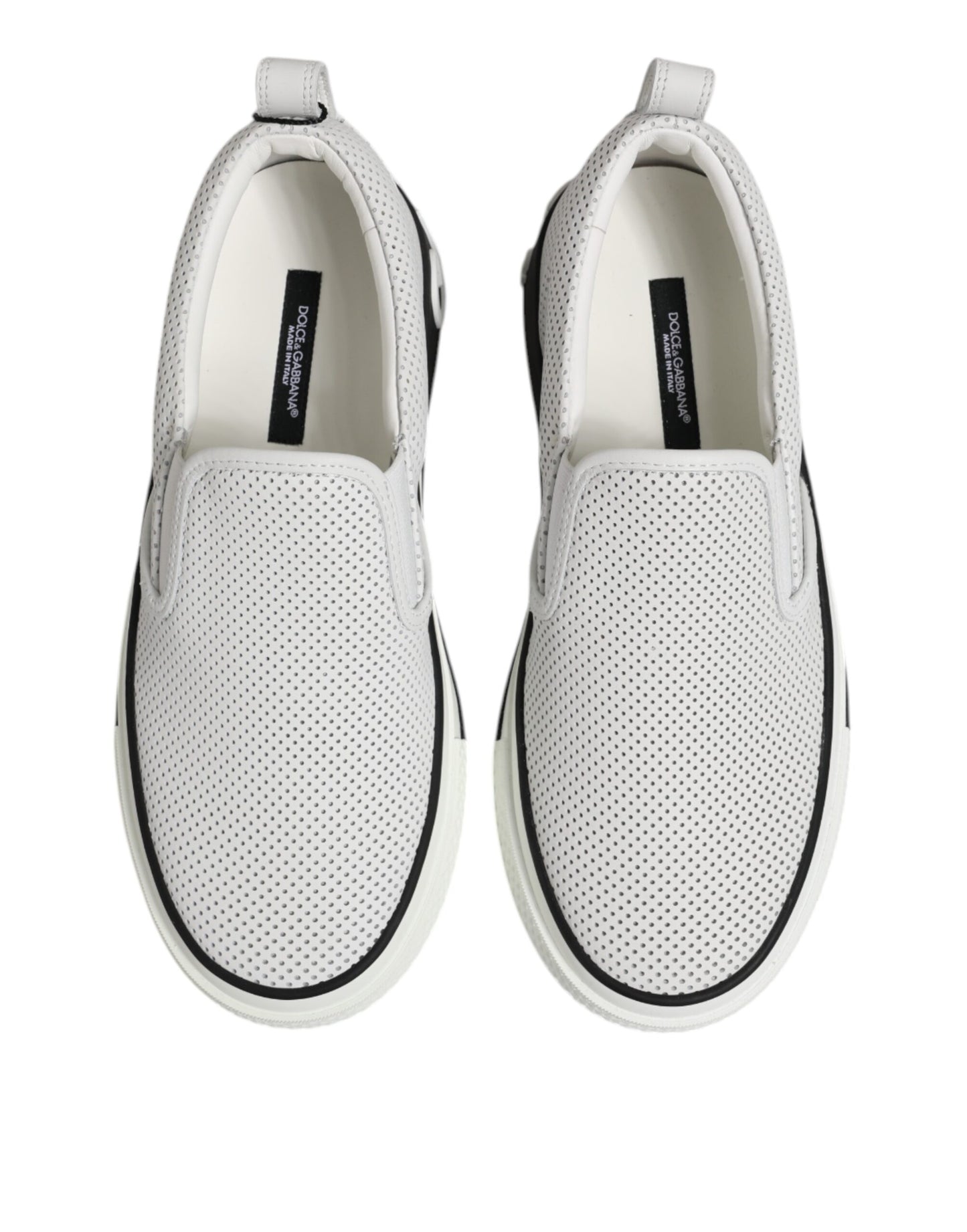 Dolce & Gabbana Weiß gepunktet Leder Slip On Männer Turnschuhe Schuhe