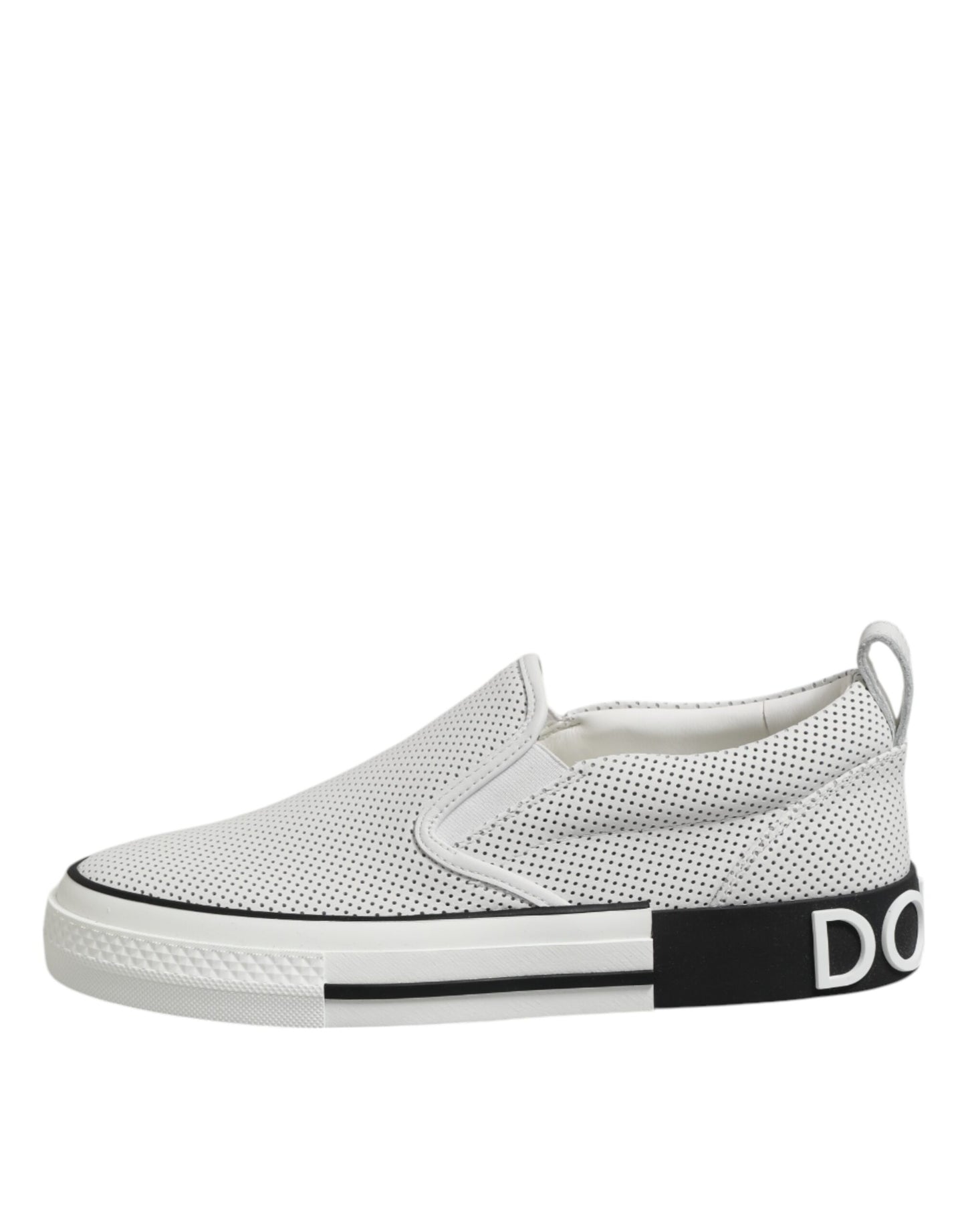 Dolce & Gabbana Weiß gepunktet Leder Slip On Männer Turnschuhe Schuhe
