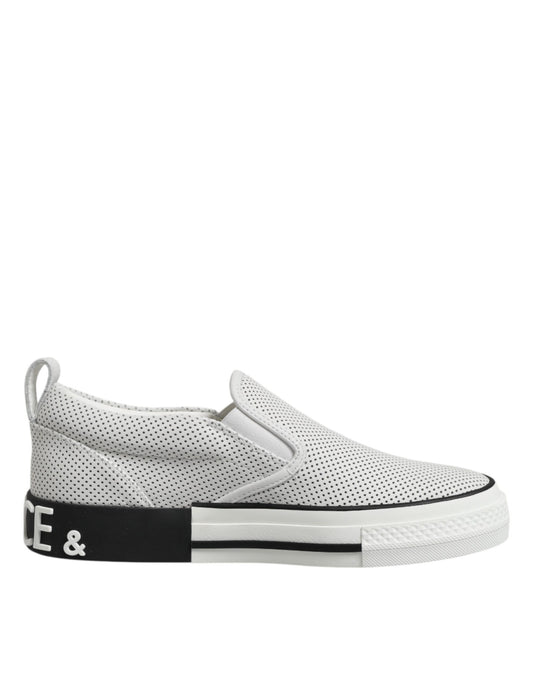 Dolce & Gabbana Weiß gepunktet Leder Slip On Männer Turnschuhe Schuhe