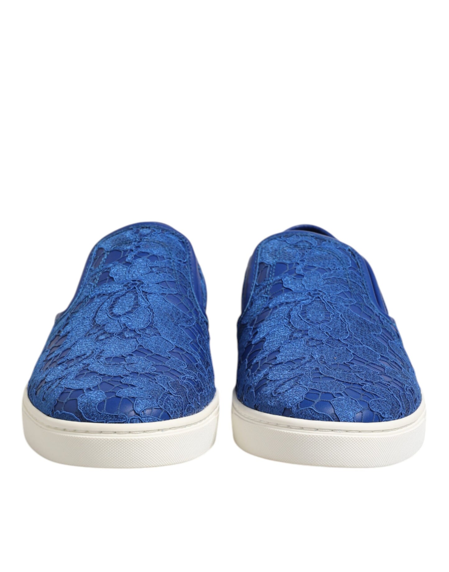 Dolce & Gabbana Blaue Leder Spitze Slip On Sneaker Schuhe