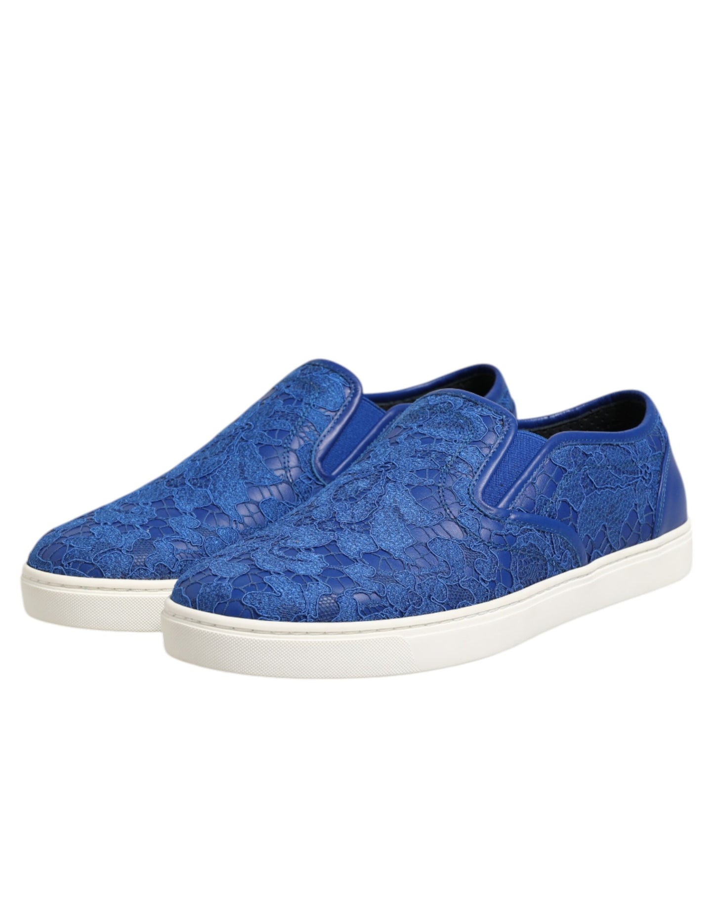 Dolce & Gabbana Blaue Leder Spitze Slip On Sneaker Schuhe