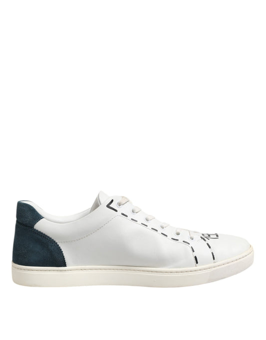 Dolce & Gabbana Weiße Leder bedruckte Low Top Sneakers Schuhe