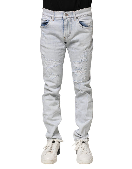 Dolce & Gabbana Hellblaue zerfledderte Skinny Denim Jeans