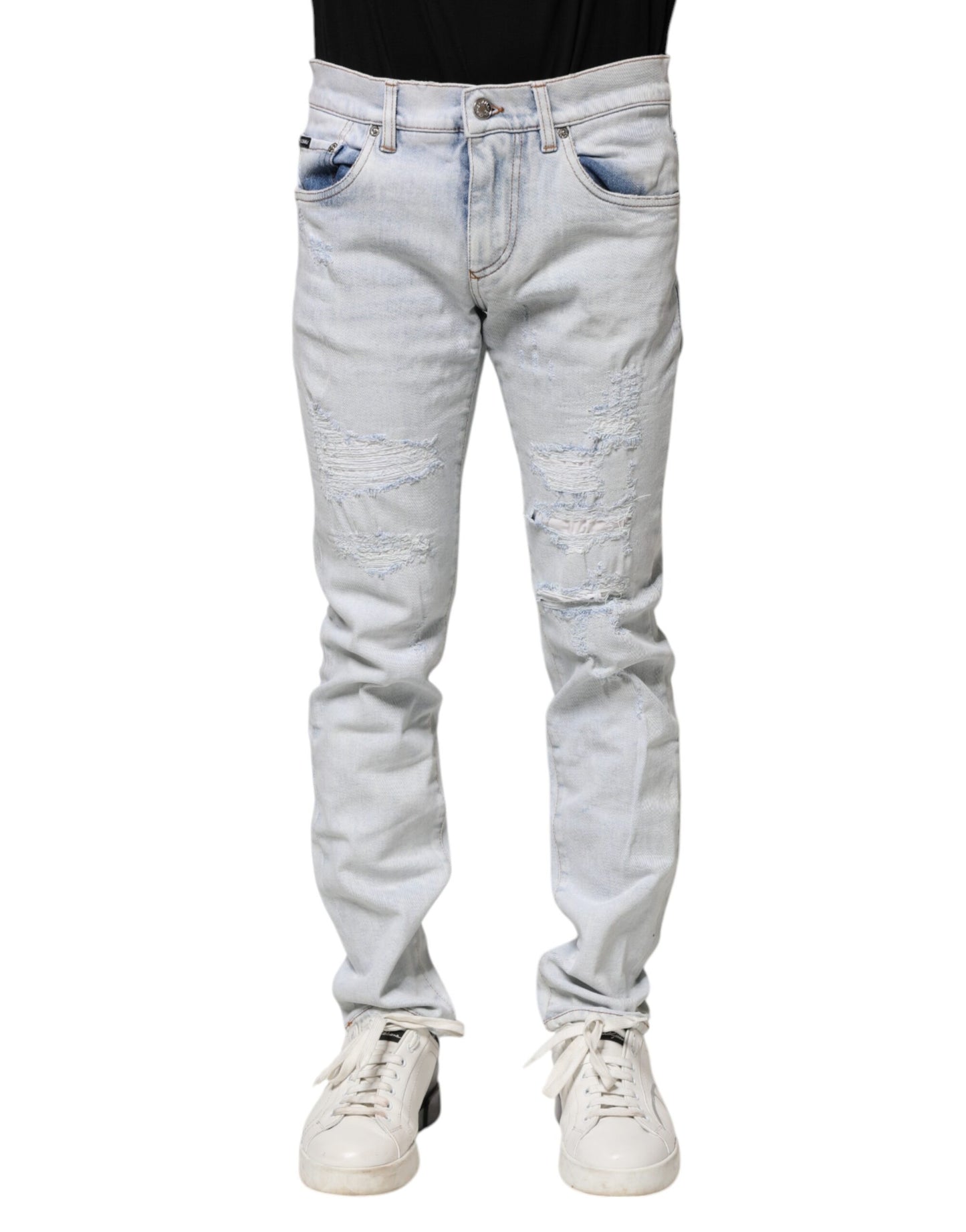 Dolce & Gabbana Hellblaue zerfledderte Skinny Denim Jeans