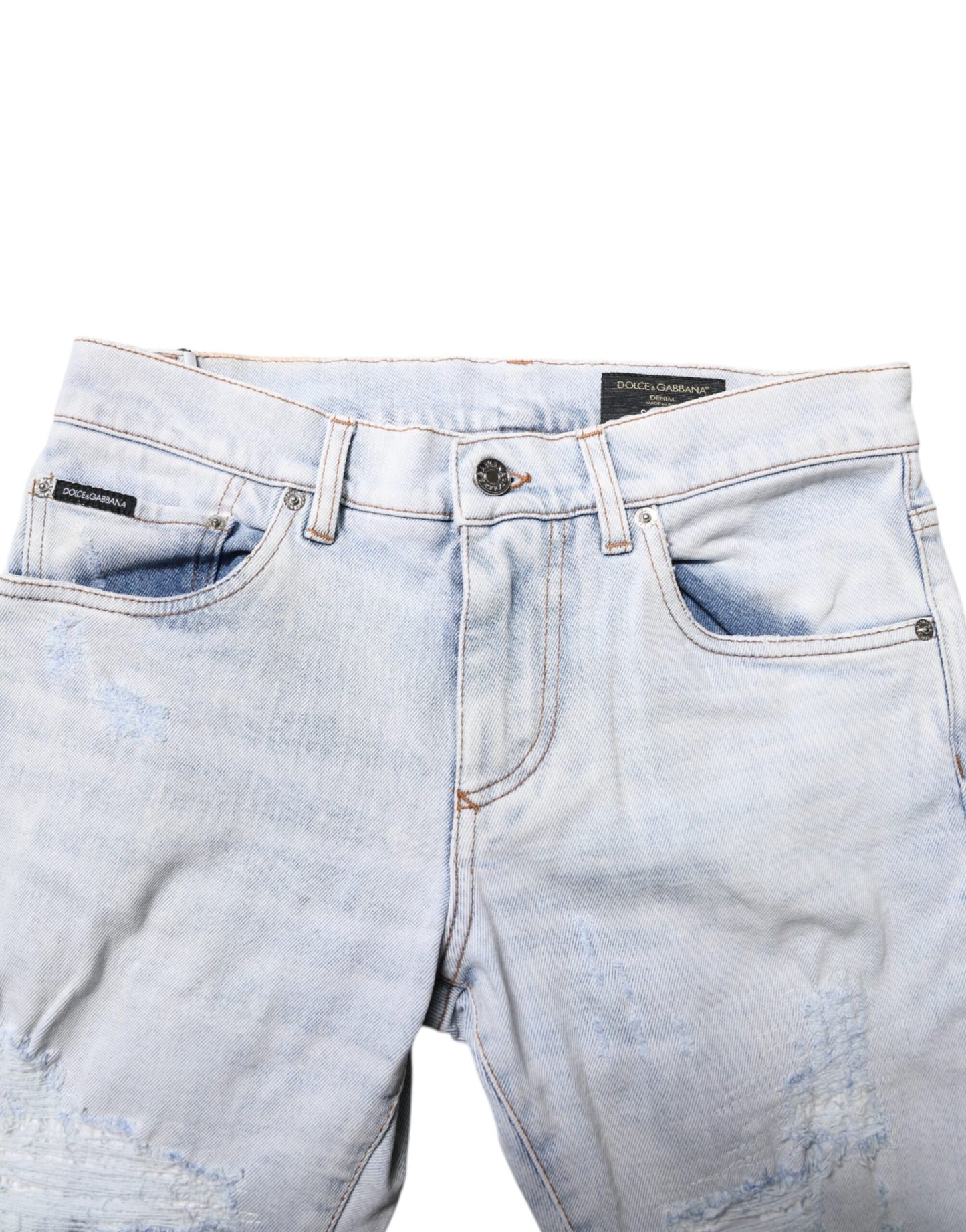 Dolce & Gabbana Hellblaue zerfledderte Skinny Denim Jeans