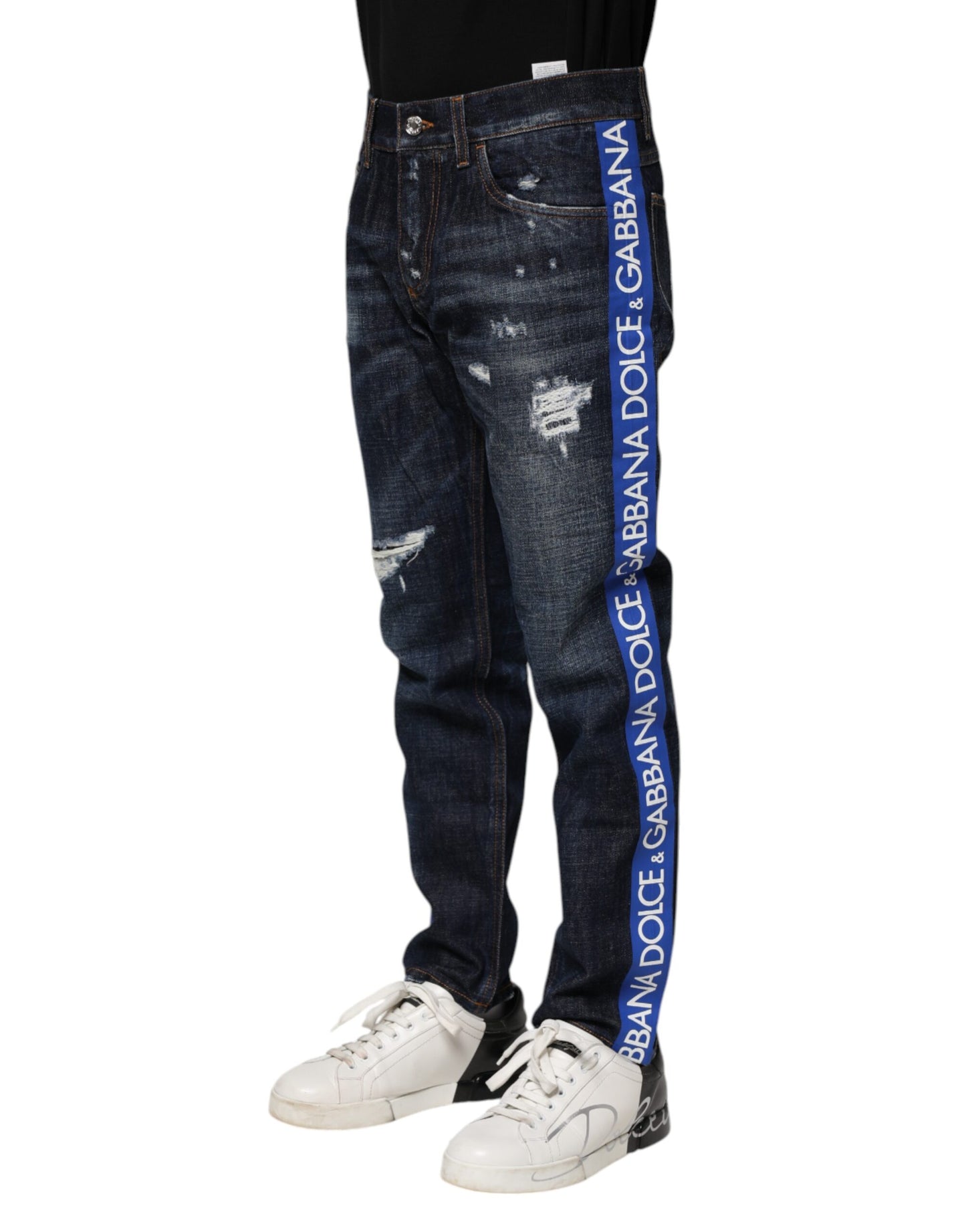 Dolce & Gabbana Dunkelblaue zerfledderte Skinny Denim Jeans