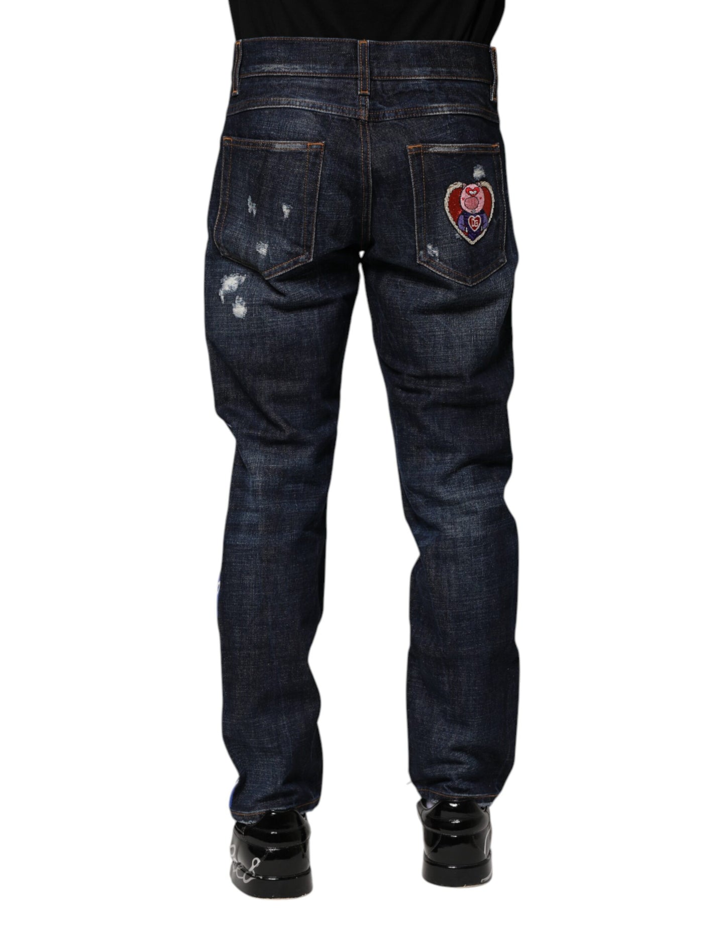 Dolce & Gabbana Dunkelblaue zerfledderte Skinny Denim Jeans