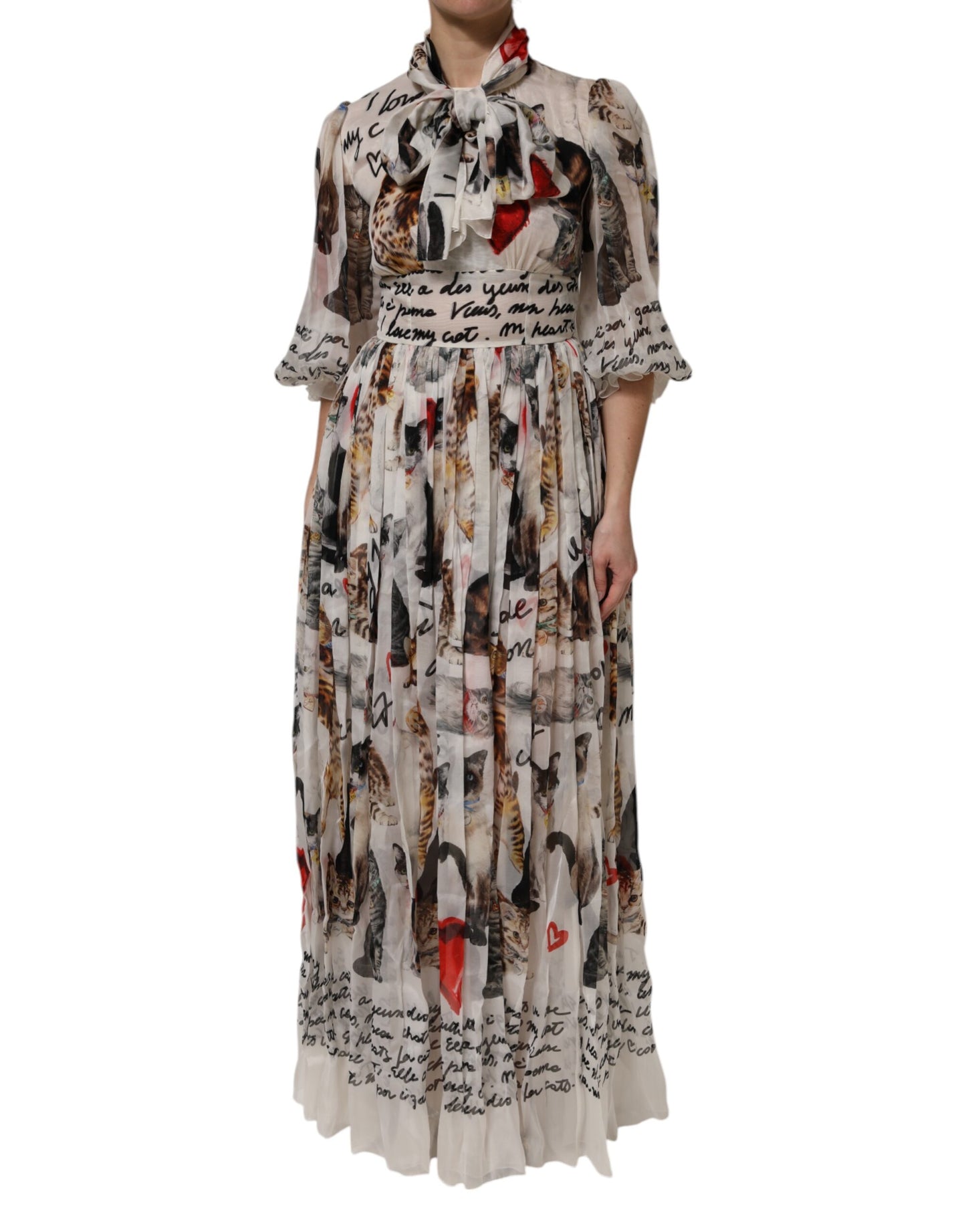 Dolce & Gabbana Multicolor Animal Print Seiden-Ascot-Maxikleid