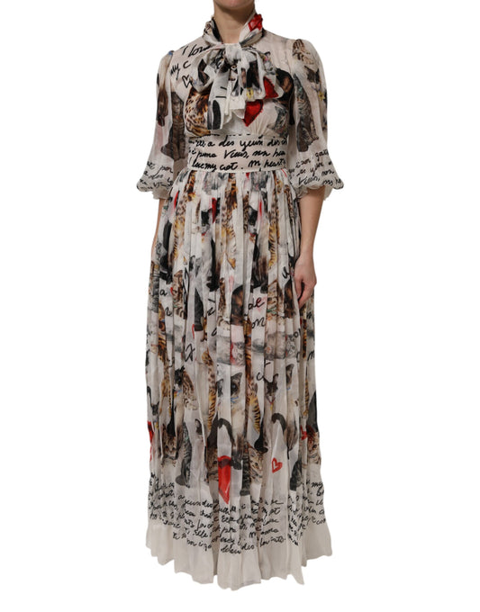 Dolce & Gabbana Multicolor Animal Print Seiden-Ascot-Maxikleid
