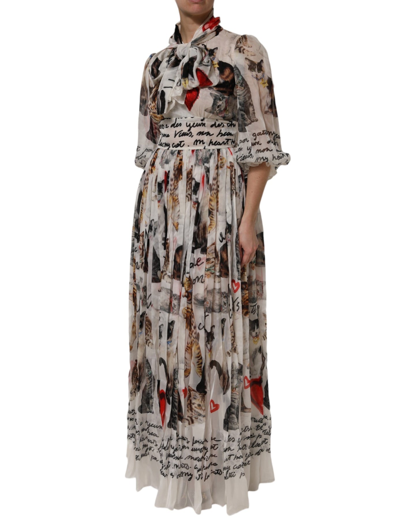 Dolce & Gabbana Multicolor Animal Print Seiden-Ascot-Maxikleid