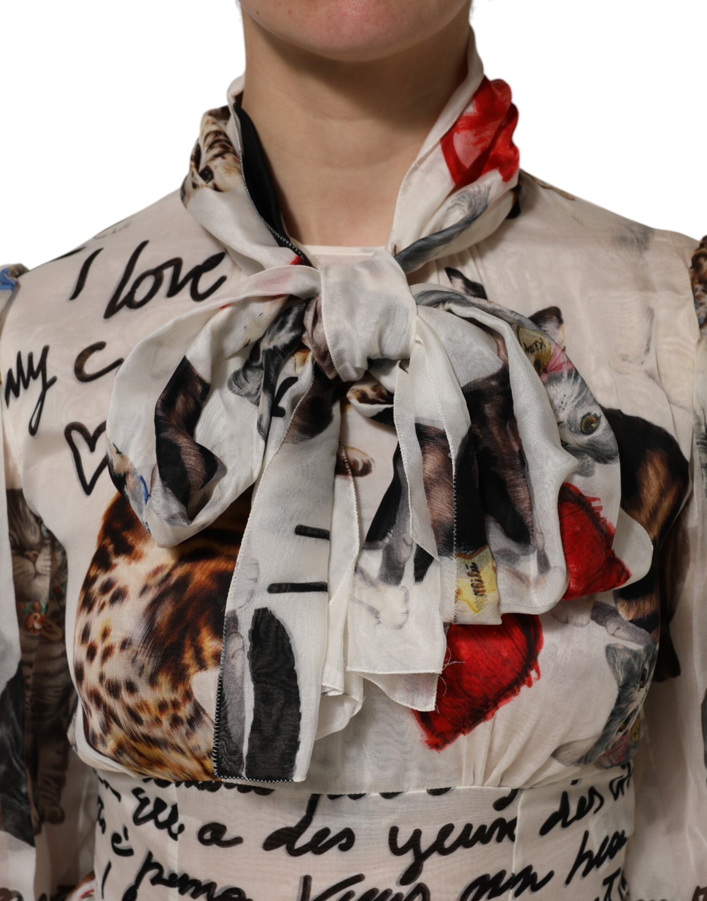 Dolce & Gabbana Multicolor Animal Print Seiden-Ascot-Maxikleid