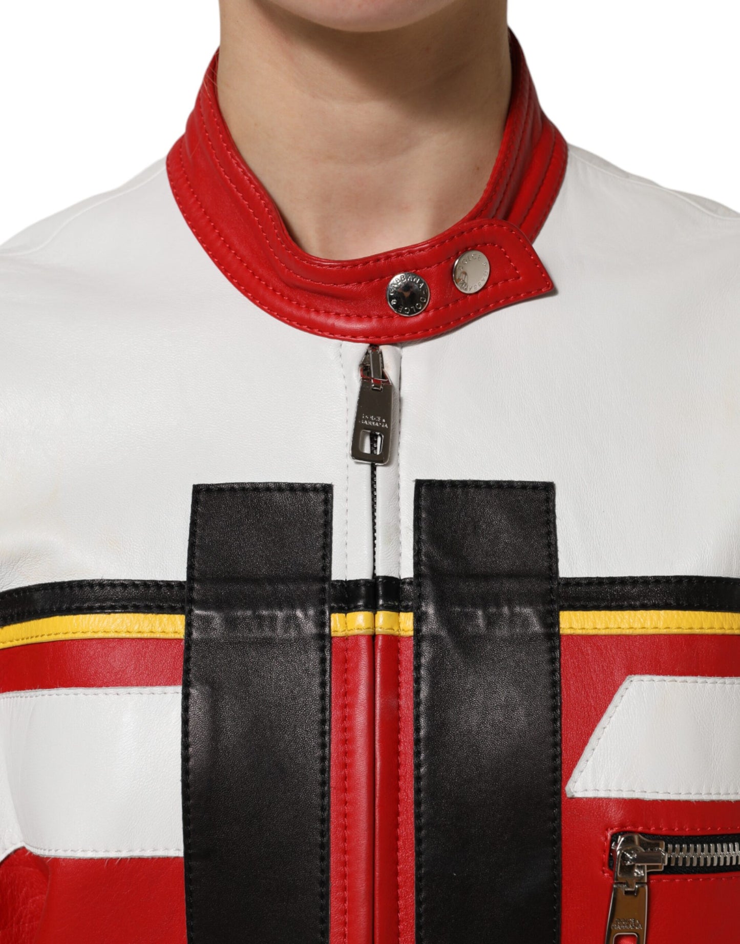 Dolce & Gabbana Multicolor Leder Biker Mantel Jacke mit Reißverschluss