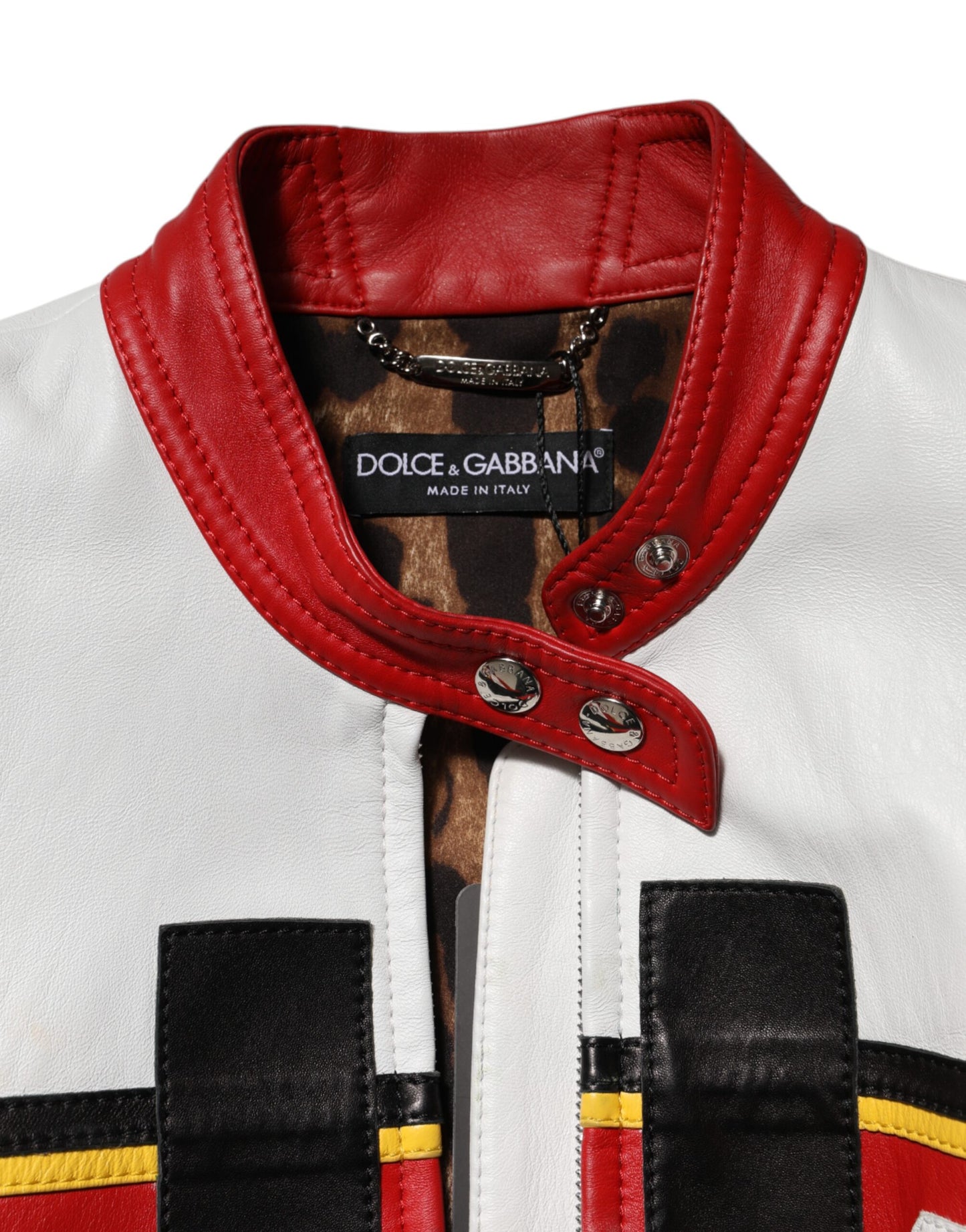 Dolce & Gabbana Multicolor Leder Biker Mantel Jacke mit Reißverschluss