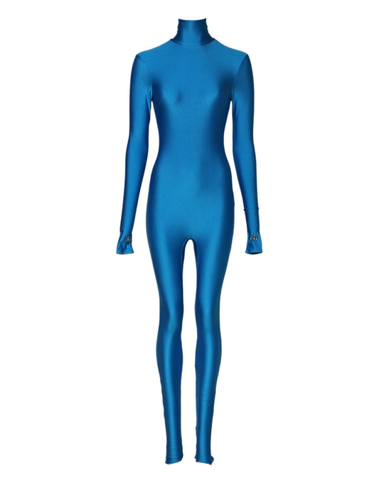 Dolce & Gabbana Blauer Nylon-Rollkragen-Bodycon-Jumpsuit-Kleid