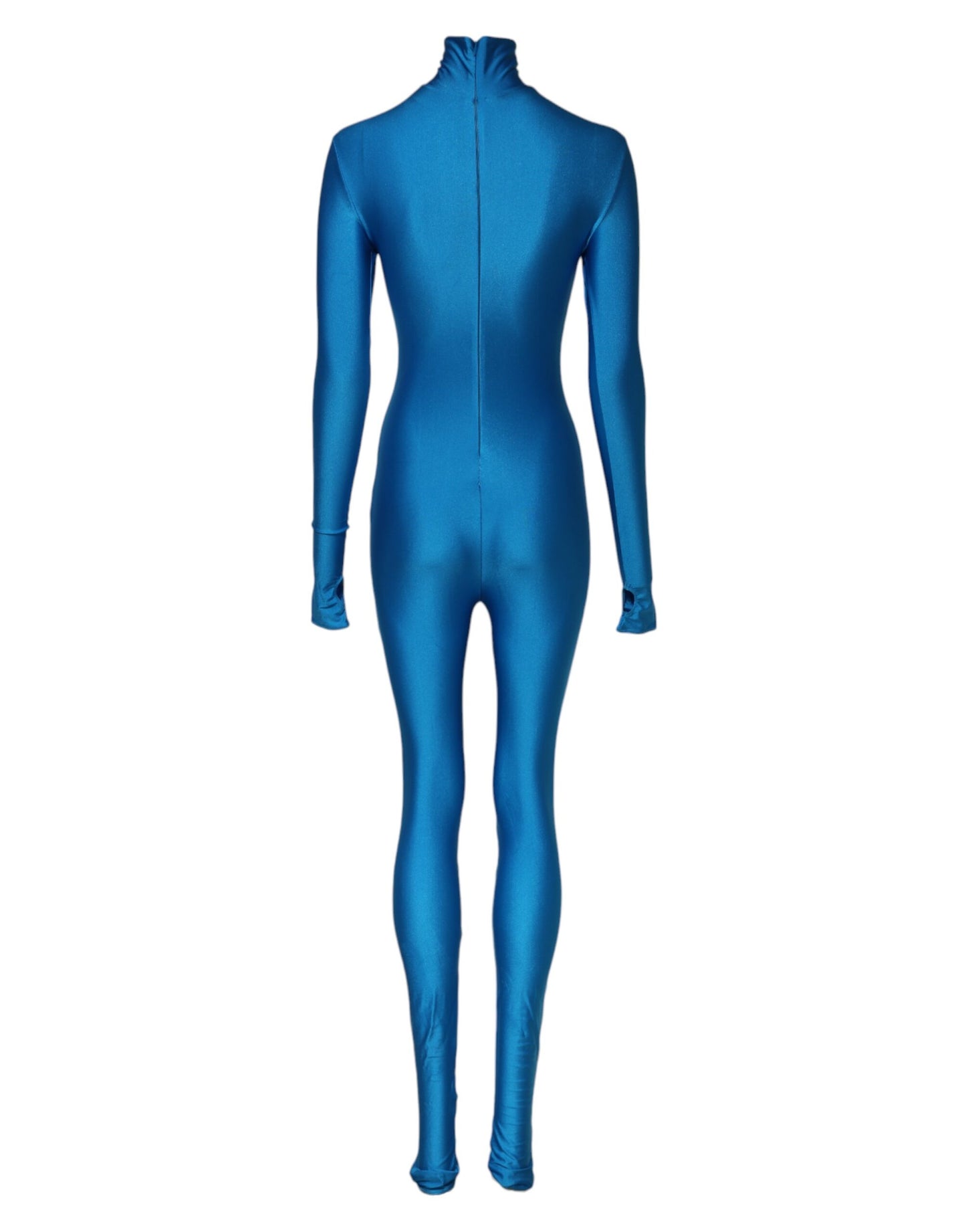 Dolce & Gabbana Blauer Nylon-Rollkragen-Bodycon-Jumpsuit-Kleid