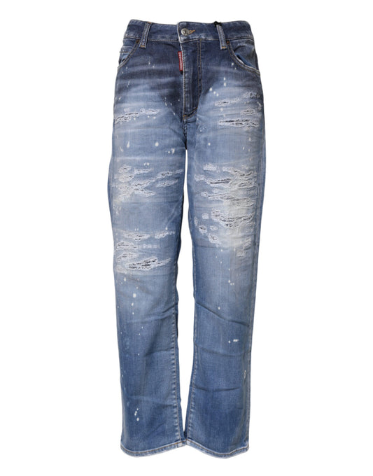 Dsquared² Blaue zerfledderte Straight Denim Jeans aus Baumwolle mit mittlerer Taille