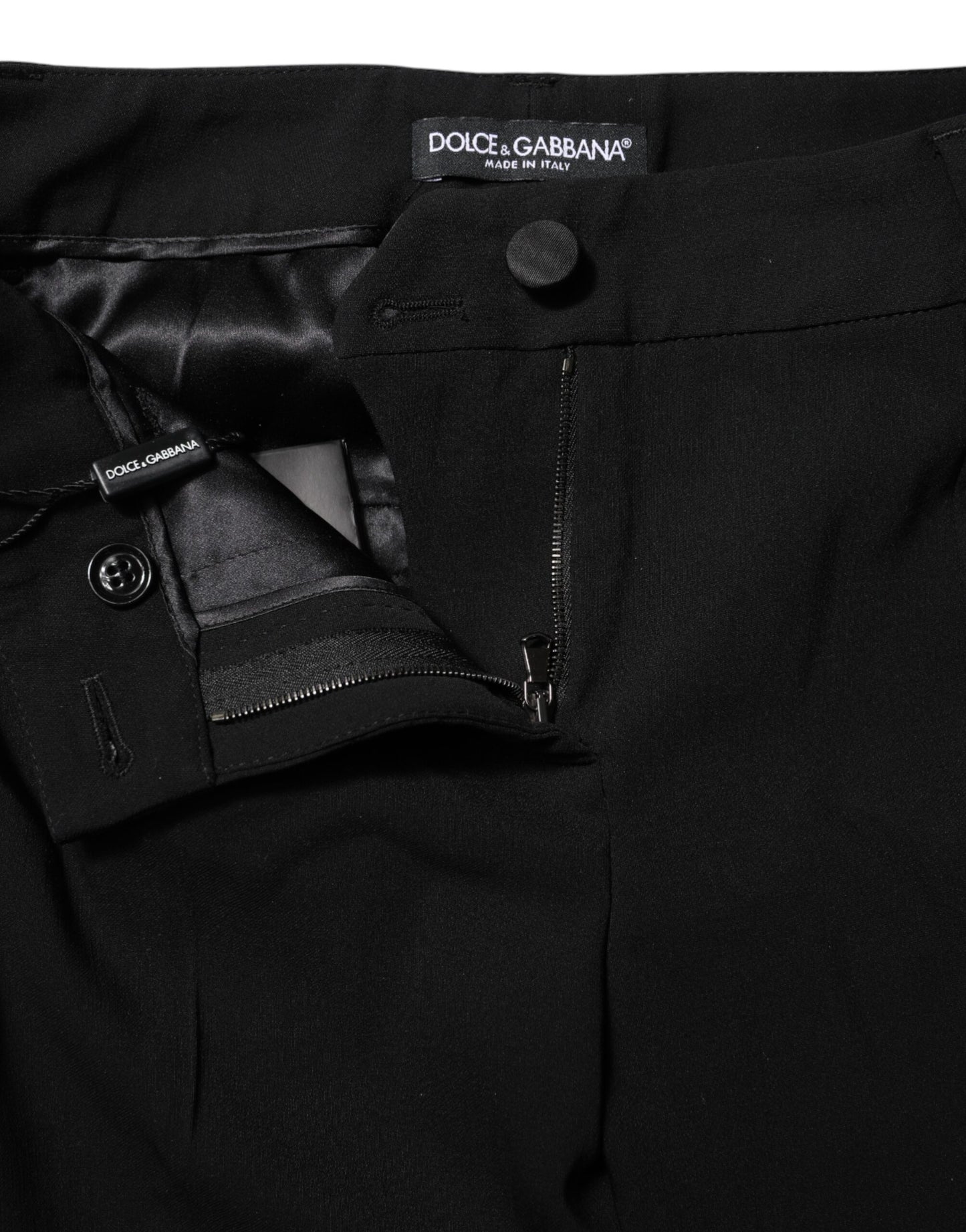 Dolce & Gabbana Schwarze Wollhose mit mittlerer Taille und konisch zulaufendem Kleid
