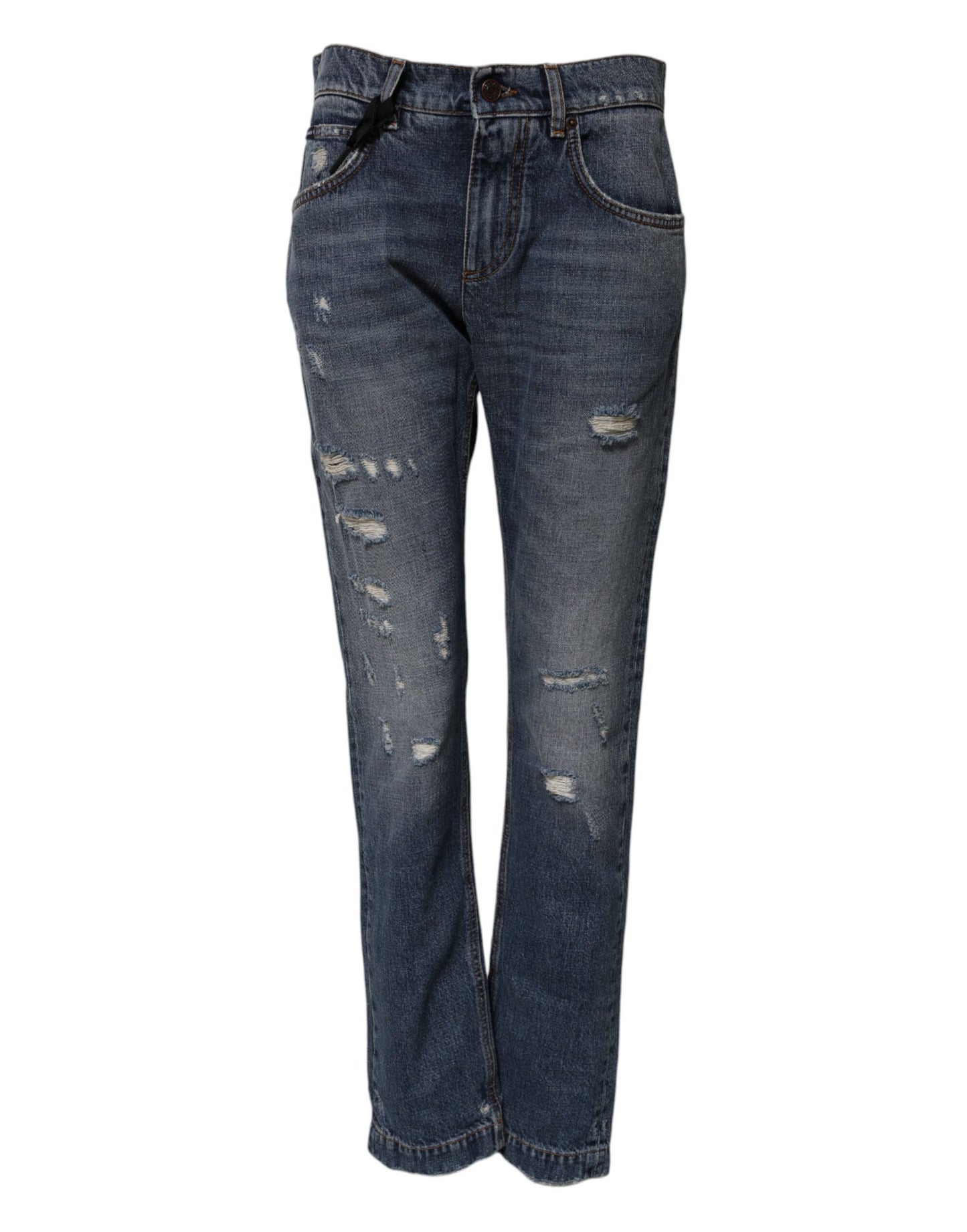 Dolce & Gabbana Blaue zerfledderte Boyfriend-Denim-Jeans aus Baumwolle