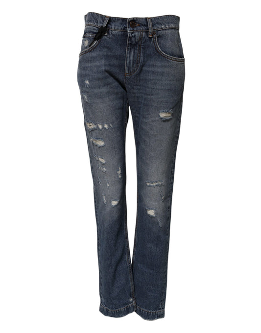 Dolce & Gabbana Blaue zerfledderte Boyfriend-Denim-Jeans aus Baumwolle