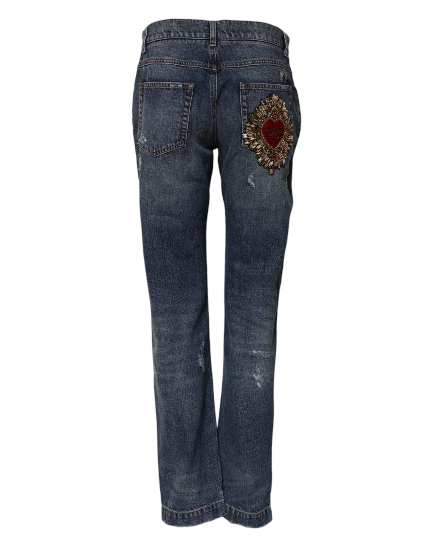 Dolce & Gabbana Blaue zerfledderte Boyfriend-Denim-Jeans aus Baumwolle