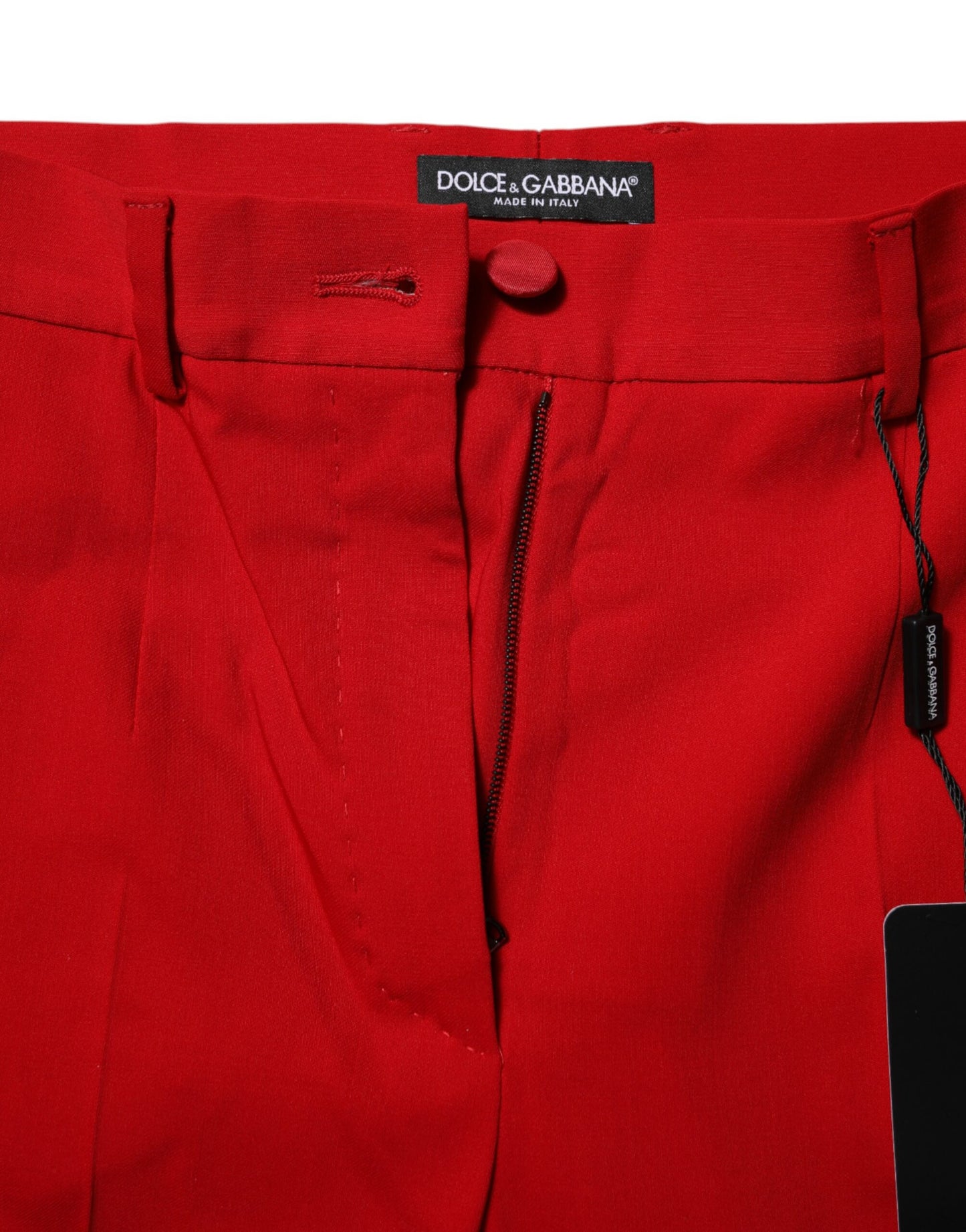Dolce & Gabbana Rote Wollhose mit halber Taille und konischem Schnitt