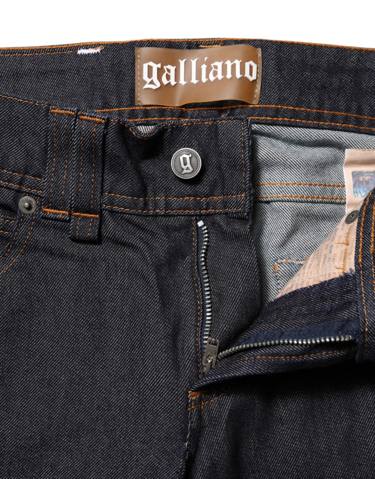 John Galliano Blaue Denim-Jeans mit breiter Taille und weitem Bein aus Baumwolle