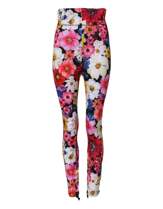Dolce & Gabbana Multicolor Floral Leggings mit hoher Taille Hose
