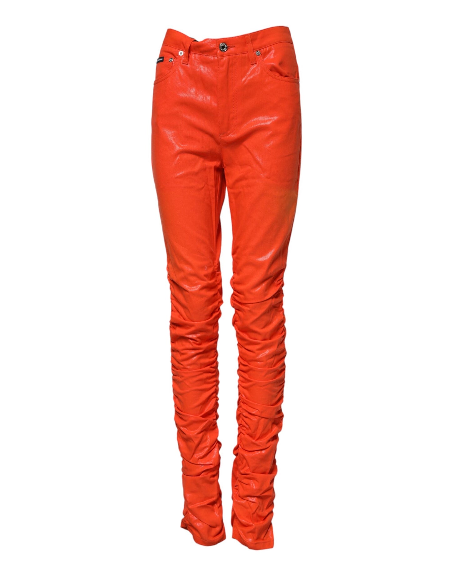 Dolce & Gabbana Orangefarbene Denim-Jeans mit hoher Taille aus Baumwolle