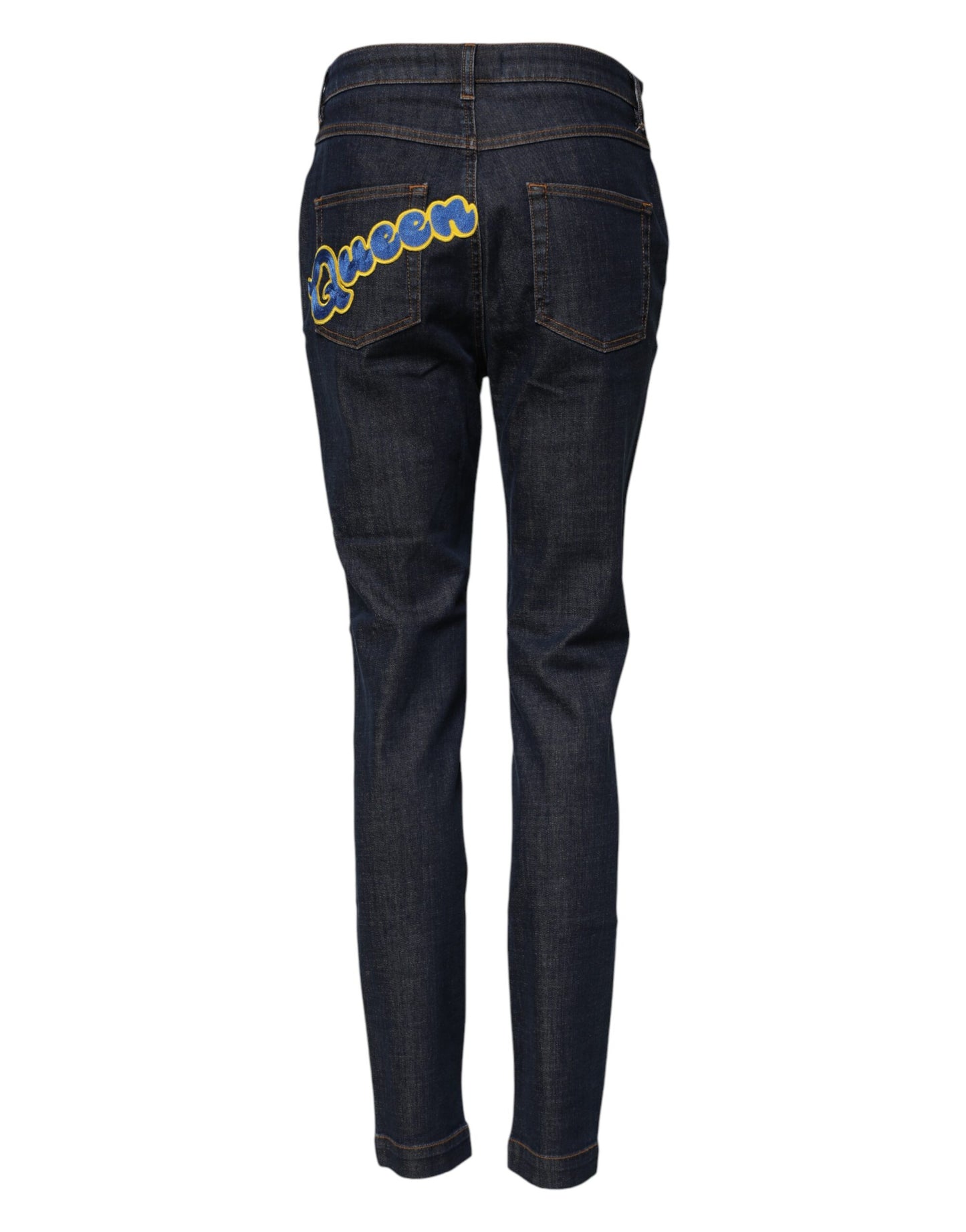 Dolce & Gabbana Blaue Queen Patch AUDREY Mid Waist Denim Jeans