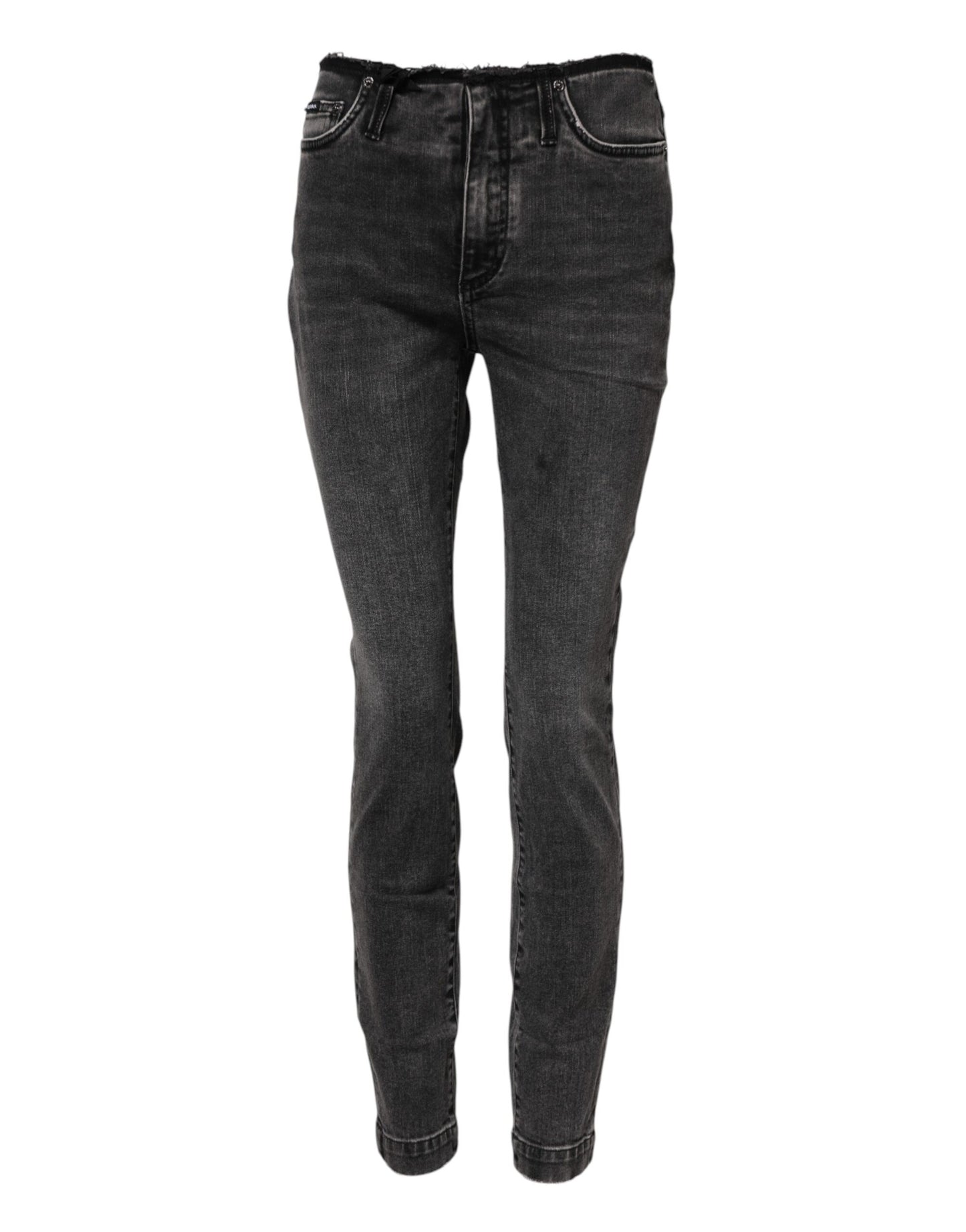 Dolce & Gabbana Graue Skinny Denim-Jeans mit mittlerer Taille aus Baumwolle