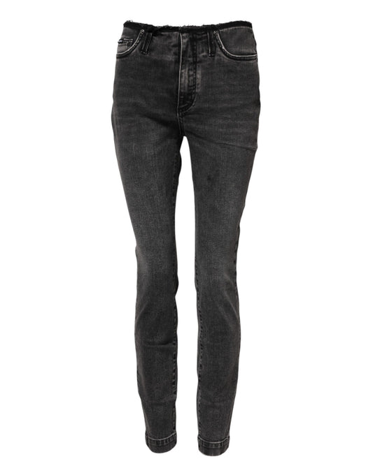 Dolce & Gabbana Graue Skinny Denim-Jeans mit mittlerer Taille aus Baumwolle