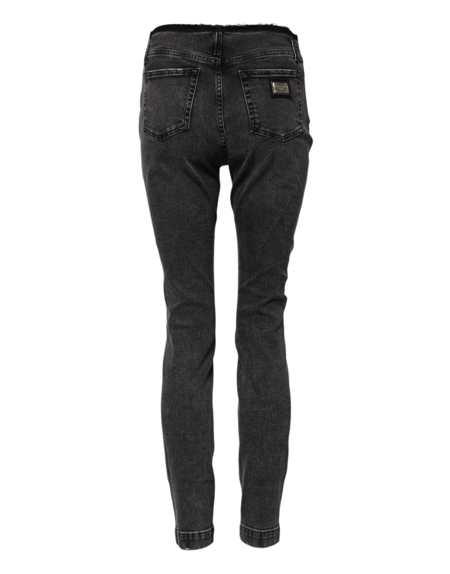 Dolce & Gabbana Graue Skinny Denim-Jeans mit mittlerer Taille aus Baumwolle
