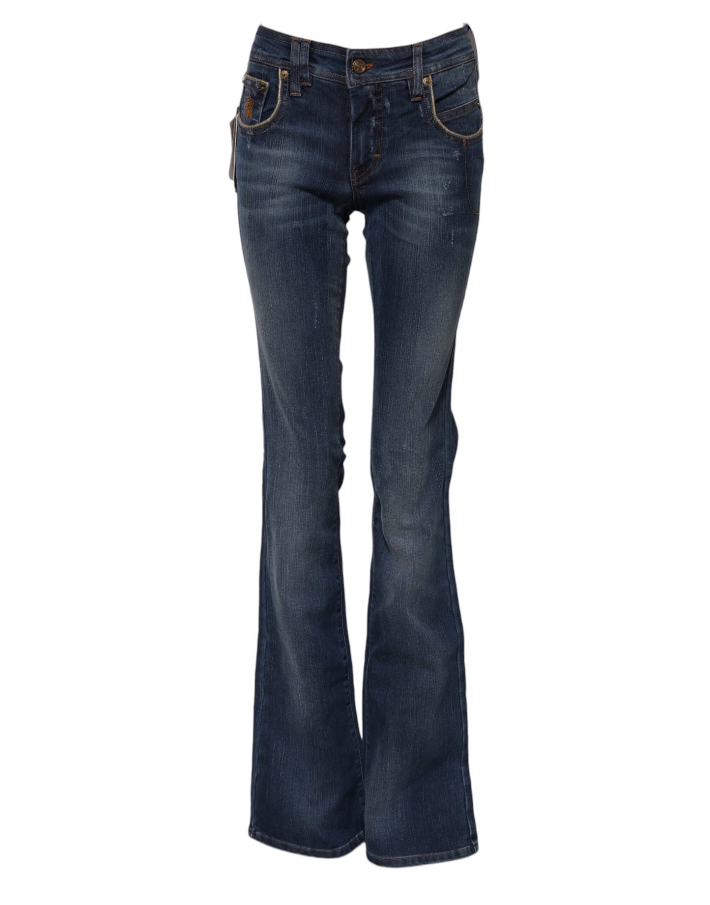 John Galliano Blaue Denim-Jeans mit weitem Bein aus Baumwolle mit mittlerer Taille