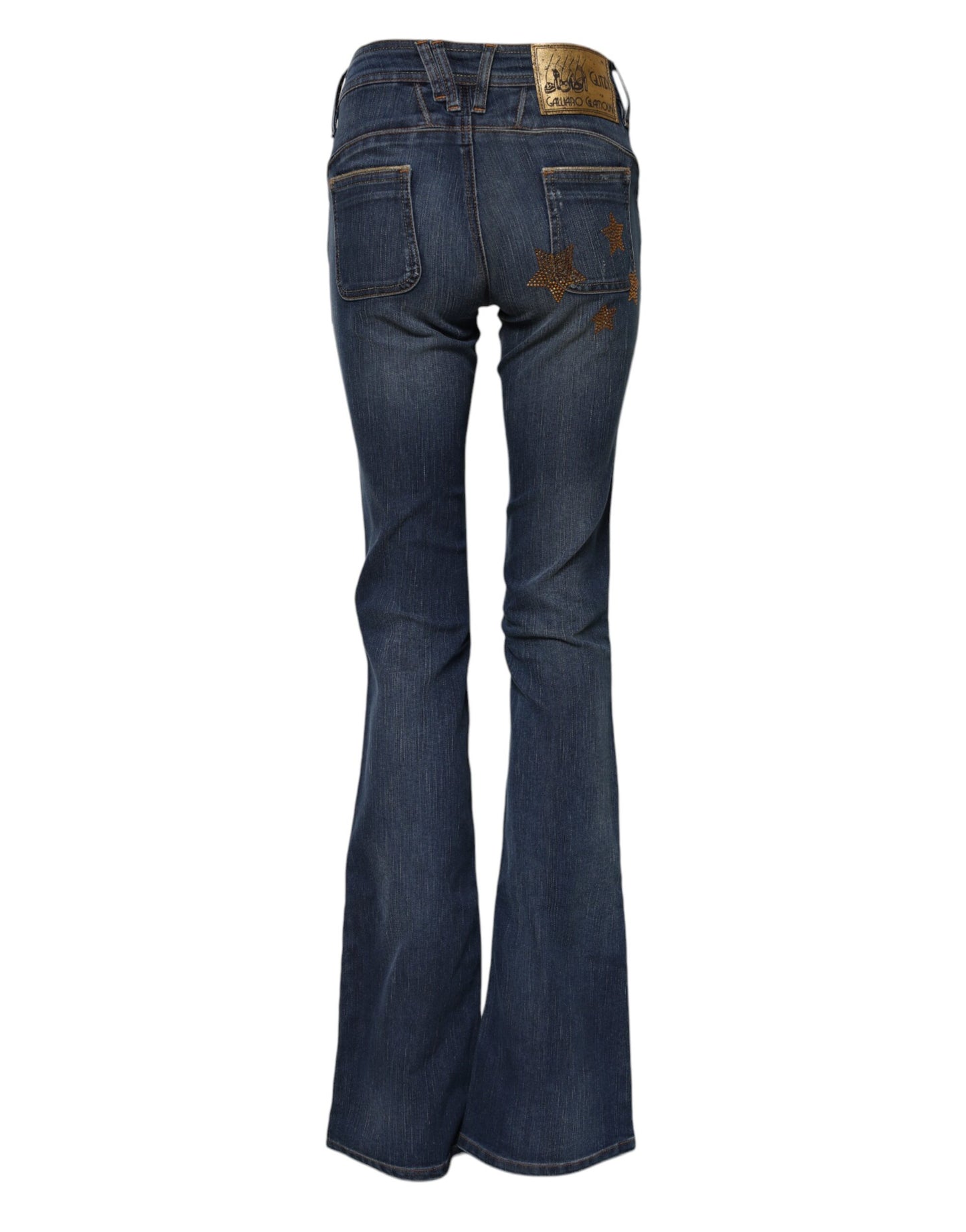 John Galliano Blaue Denim-Jeans mit weitem Bein aus Baumwolle mit mittlerer Taille