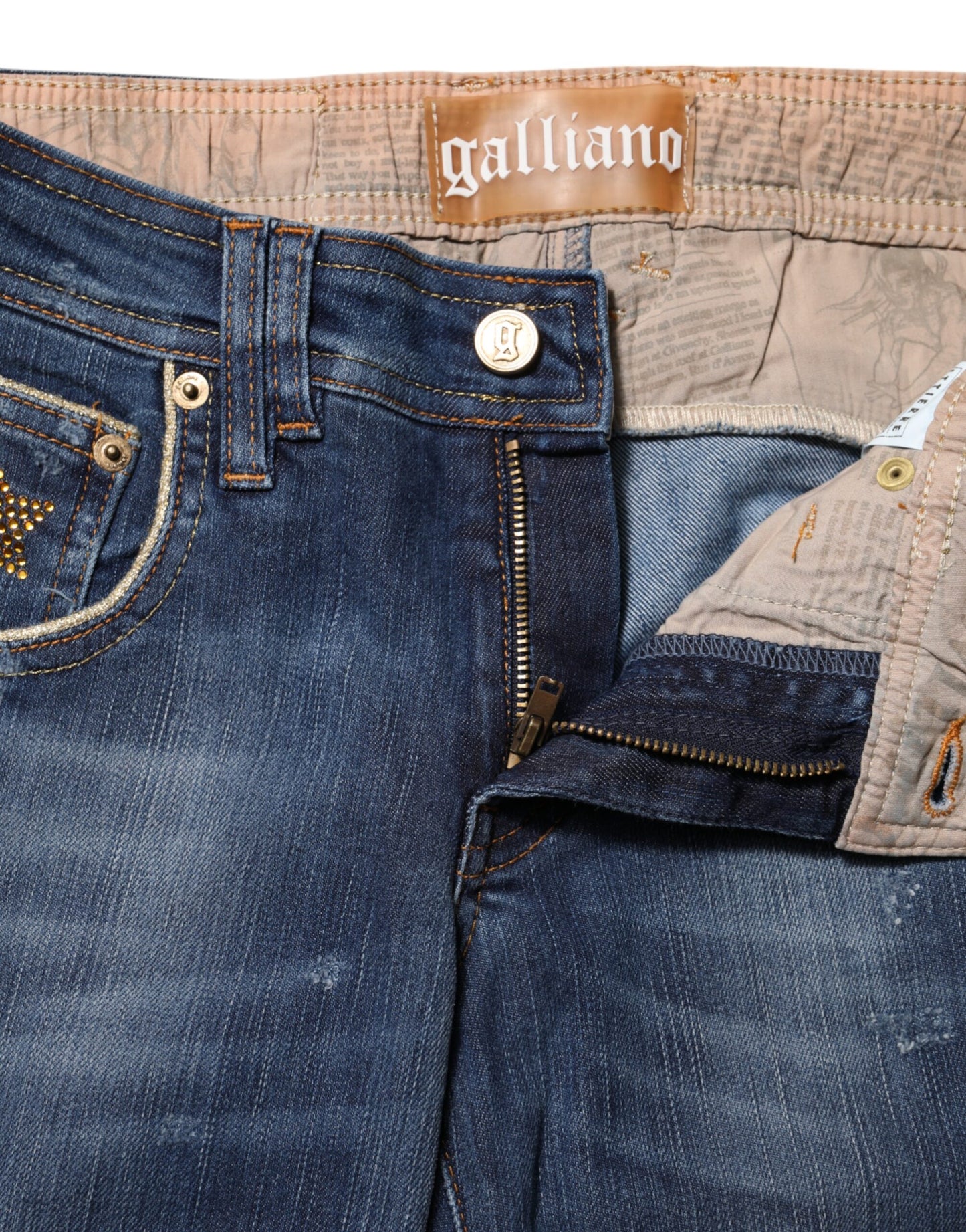 John Galliano Blaue Denim-Jeans mit weitem Bein aus Baumwolle mit mittlerer Taille