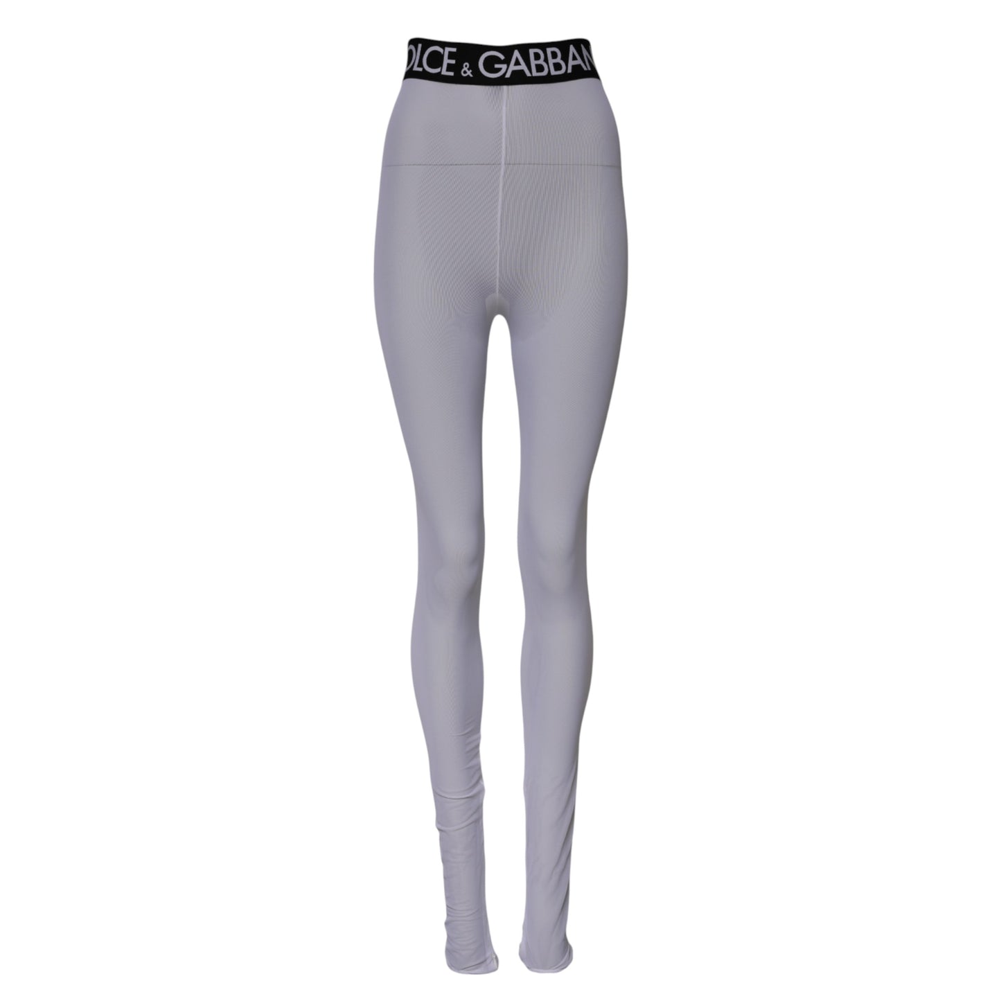 Dolce & Gabbana Graue Nylon DG Logo Mitteltaillierte Leggings Hose